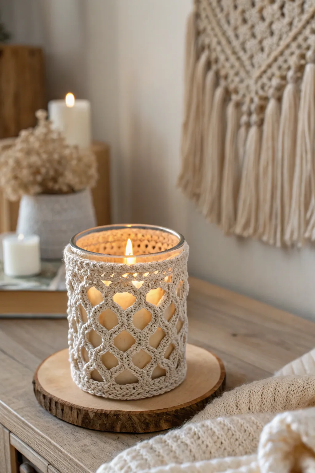 Add a touch of handmade elegance to your evenings with these stunning crochet candle holders. ✨🕯️ #ScandinavianStyle #BohoChic
