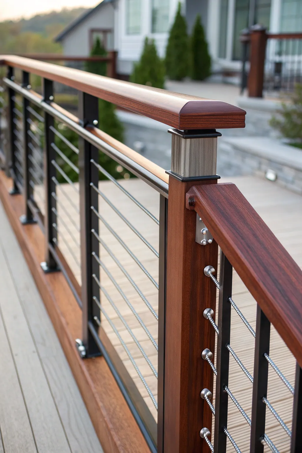 Elevate your deck with the perfect blend of metal and wood railings.