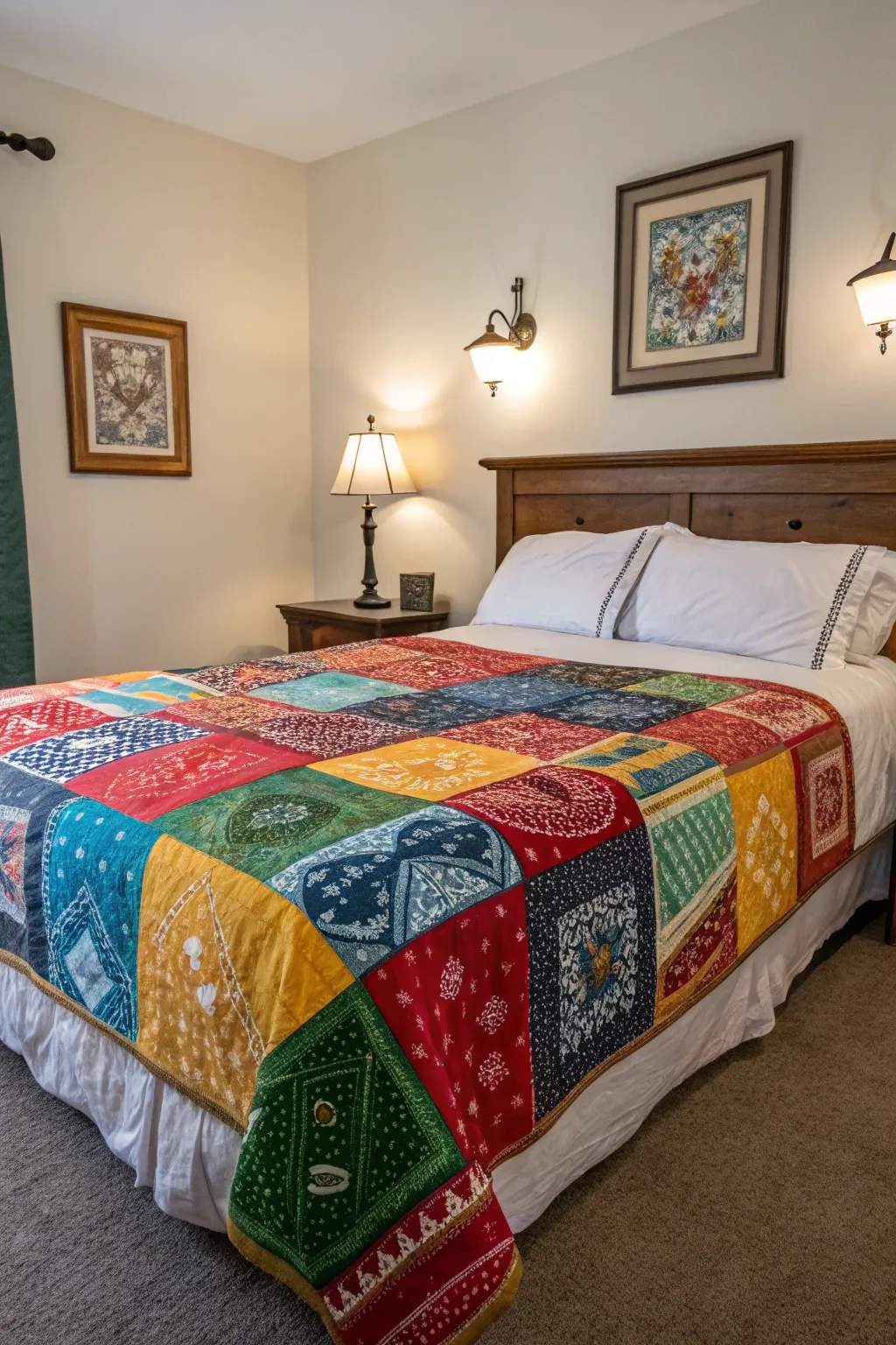 Add warmth and color to your bedroom with a bandana quilt.