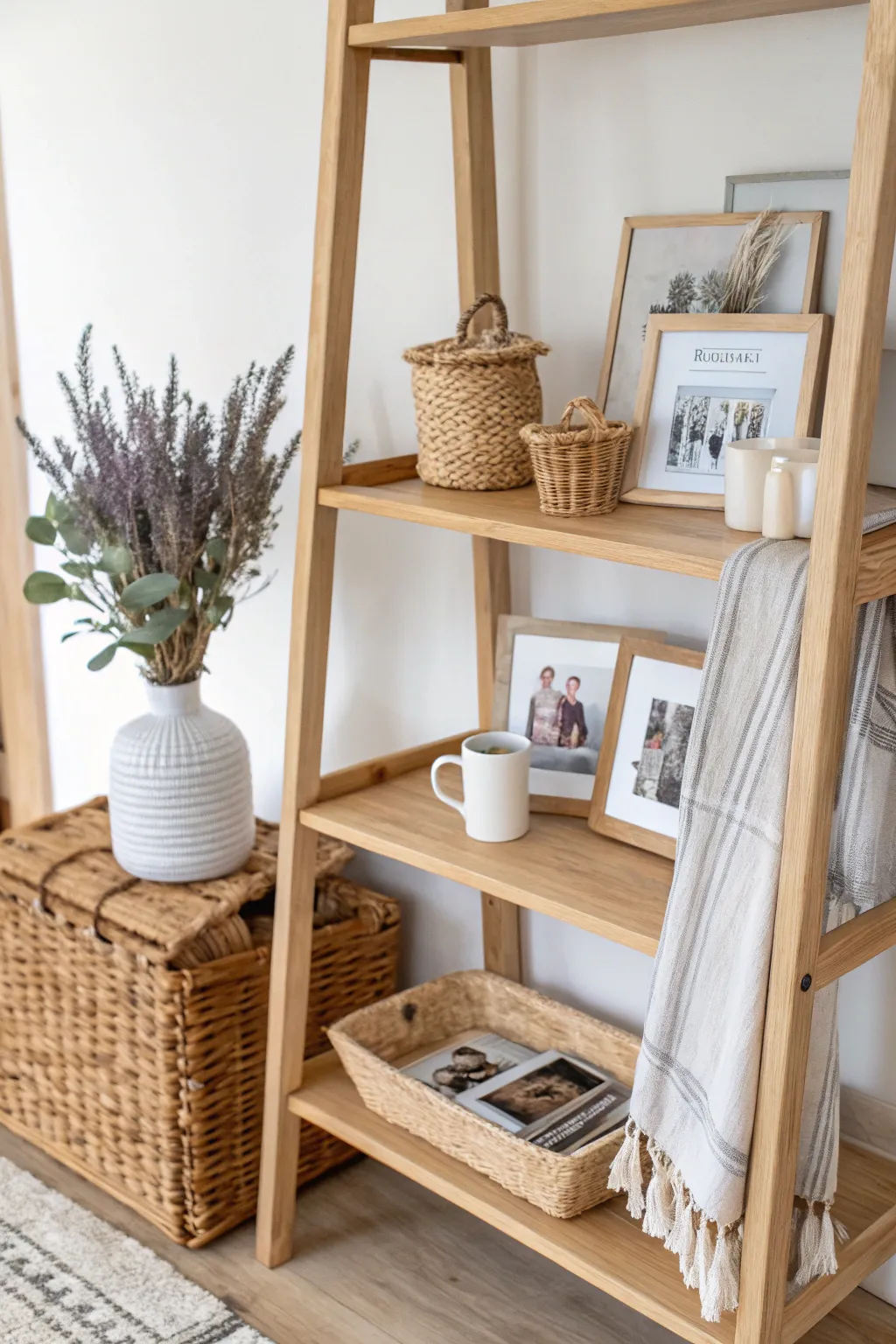 Craft a heartwarming display with personal mementos on your minimalist bakers rack, showcasing what truly matters.
