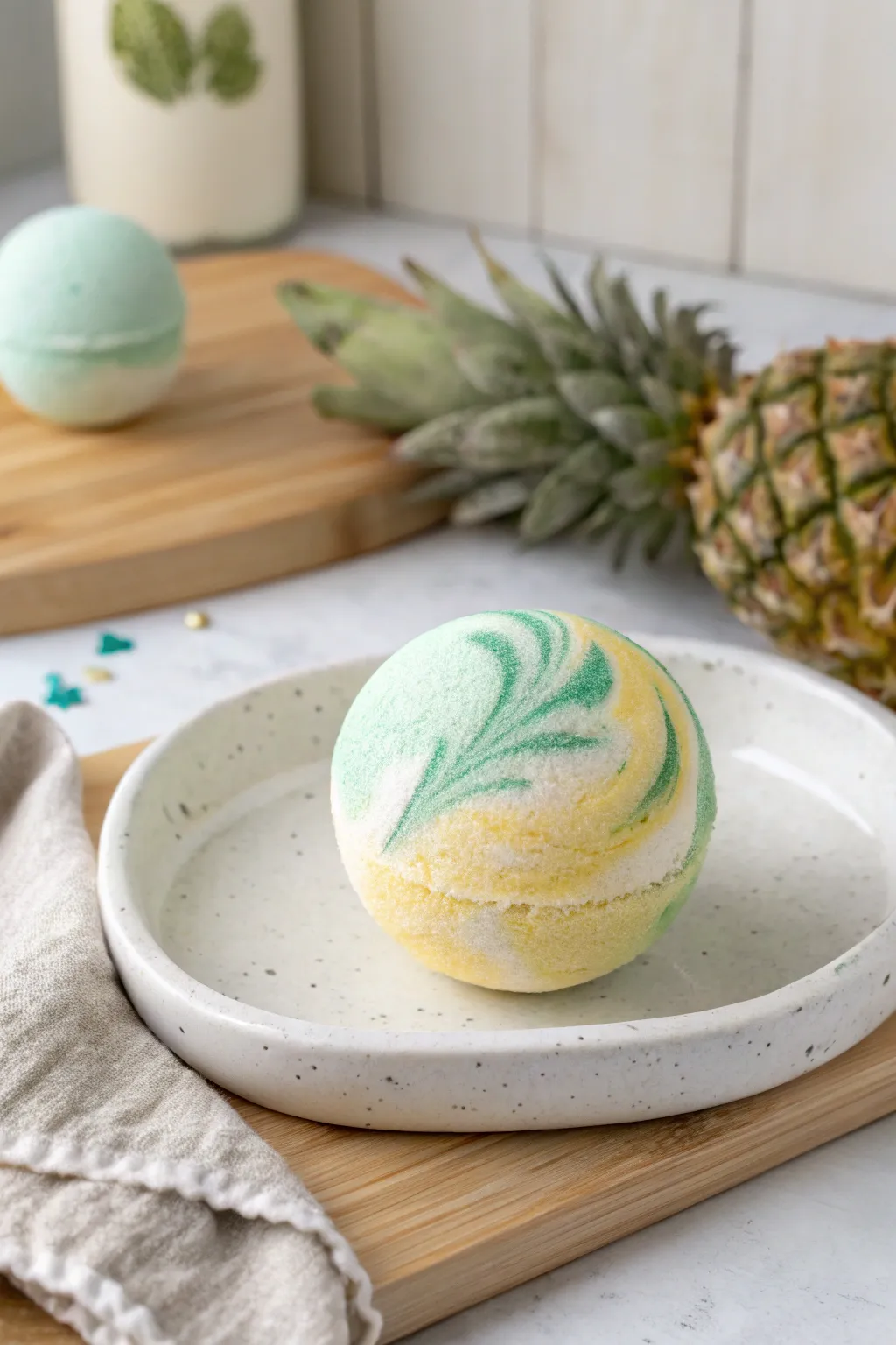 Escape to a tropical paradise with this handcrafted bath bomb. 🌴🌺