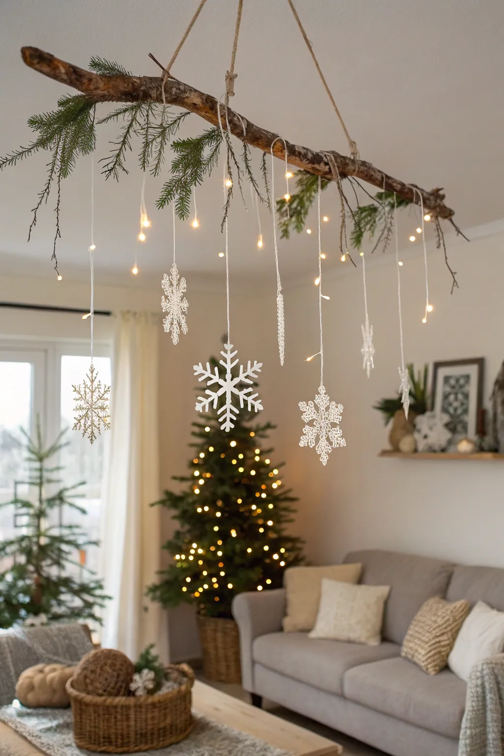 Bring the beauty of winter indoors with a forest-inspired DIY ceiling decoration that captures the essence of Scandinavian simplicity and Boho charm.