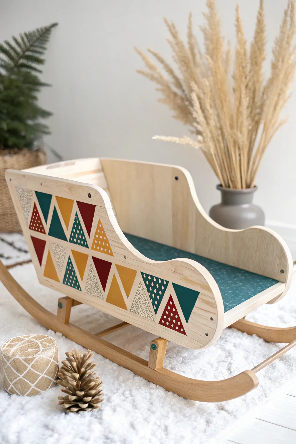 Elevate your holiday decor with a modern sleigh that blends Scandinavian minimalism and Boho charm. #DIYChristmas #ModernDecor