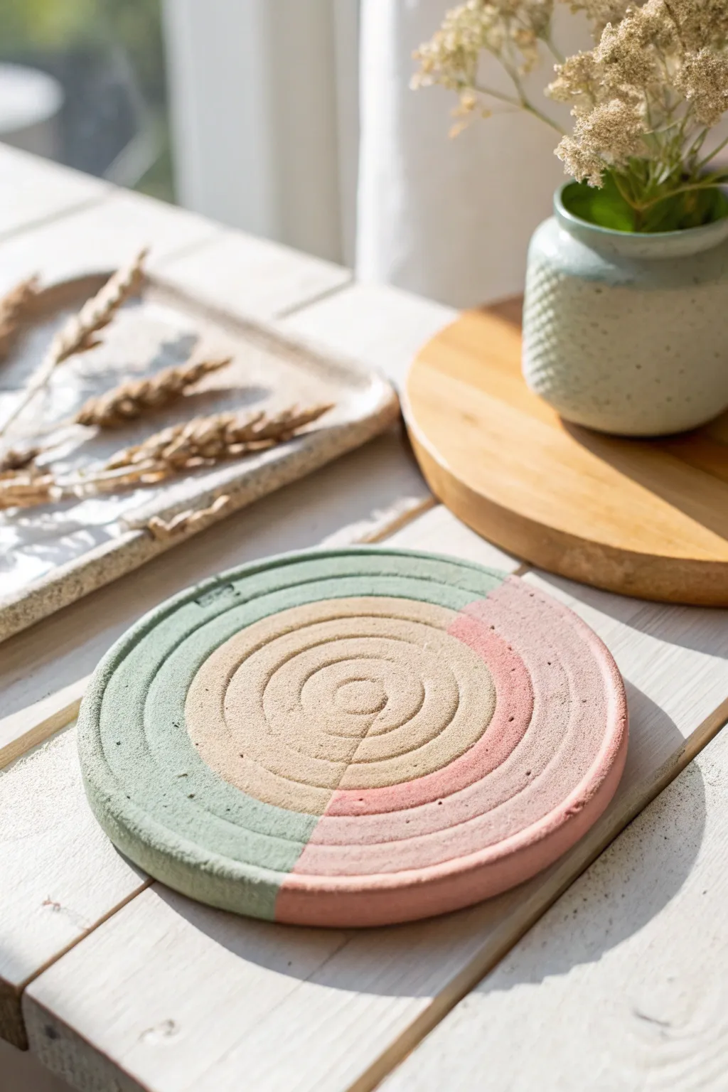 Elevate your table setting with the artful simplicity of layered clay coasters—where minimalist design meets a touch of Boho charm.