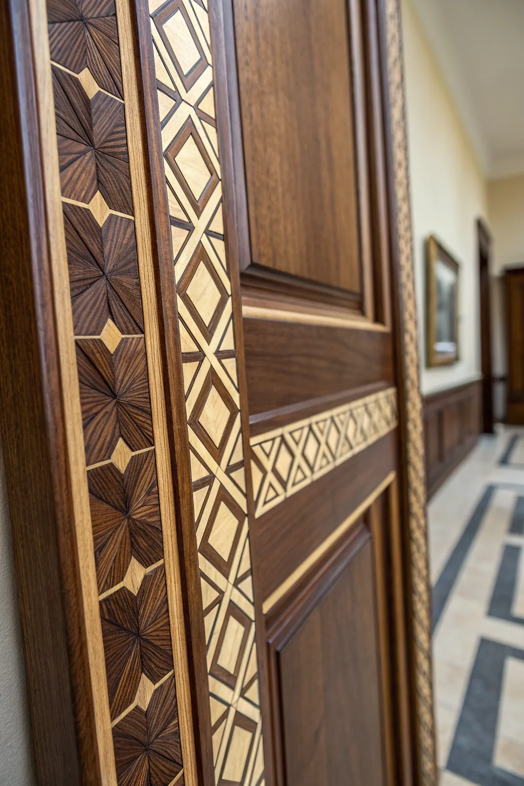 Elevate your space with exquisite inlay craftsmanship. Discover the art of contrasting wood trim.