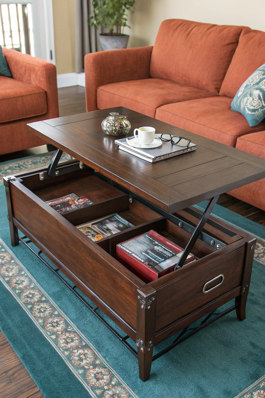 Elevate your space with a convertible coffee table that keeps your DVDs stylishly hidden yet easily accessible.