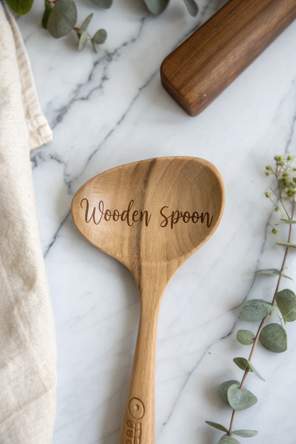 A heartfelt touch for your kitchen: personalized wooden spoon engraved with love.