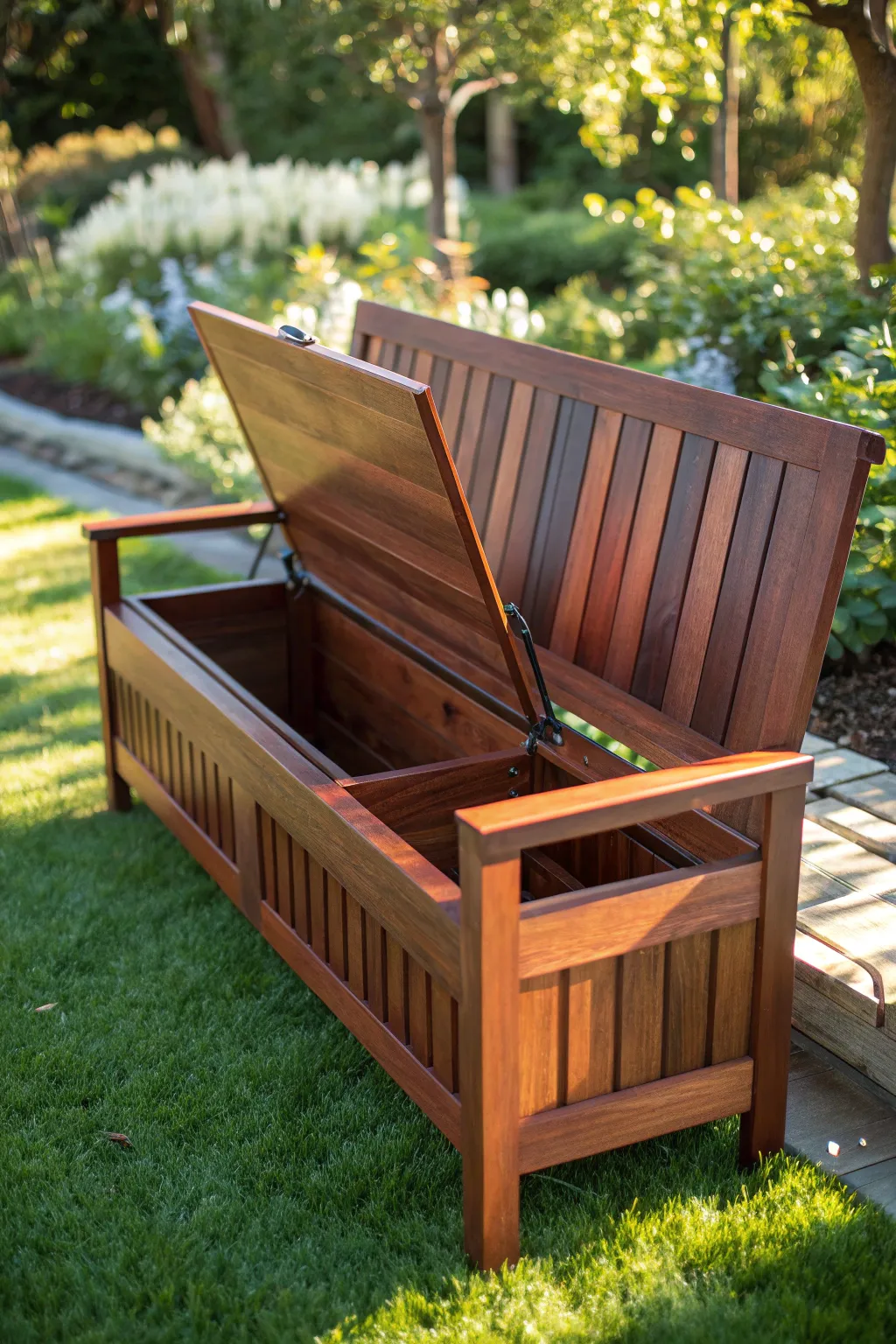 Discover the art of hidden storage with this elegant garden bench. A perfect blend of form and function!