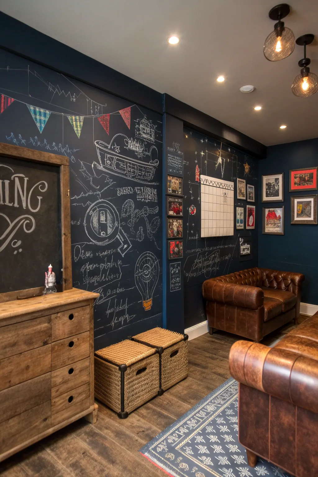 Transform your space with a bold chalkboard wall — where creativity meets functionality in your ultimate man cave.