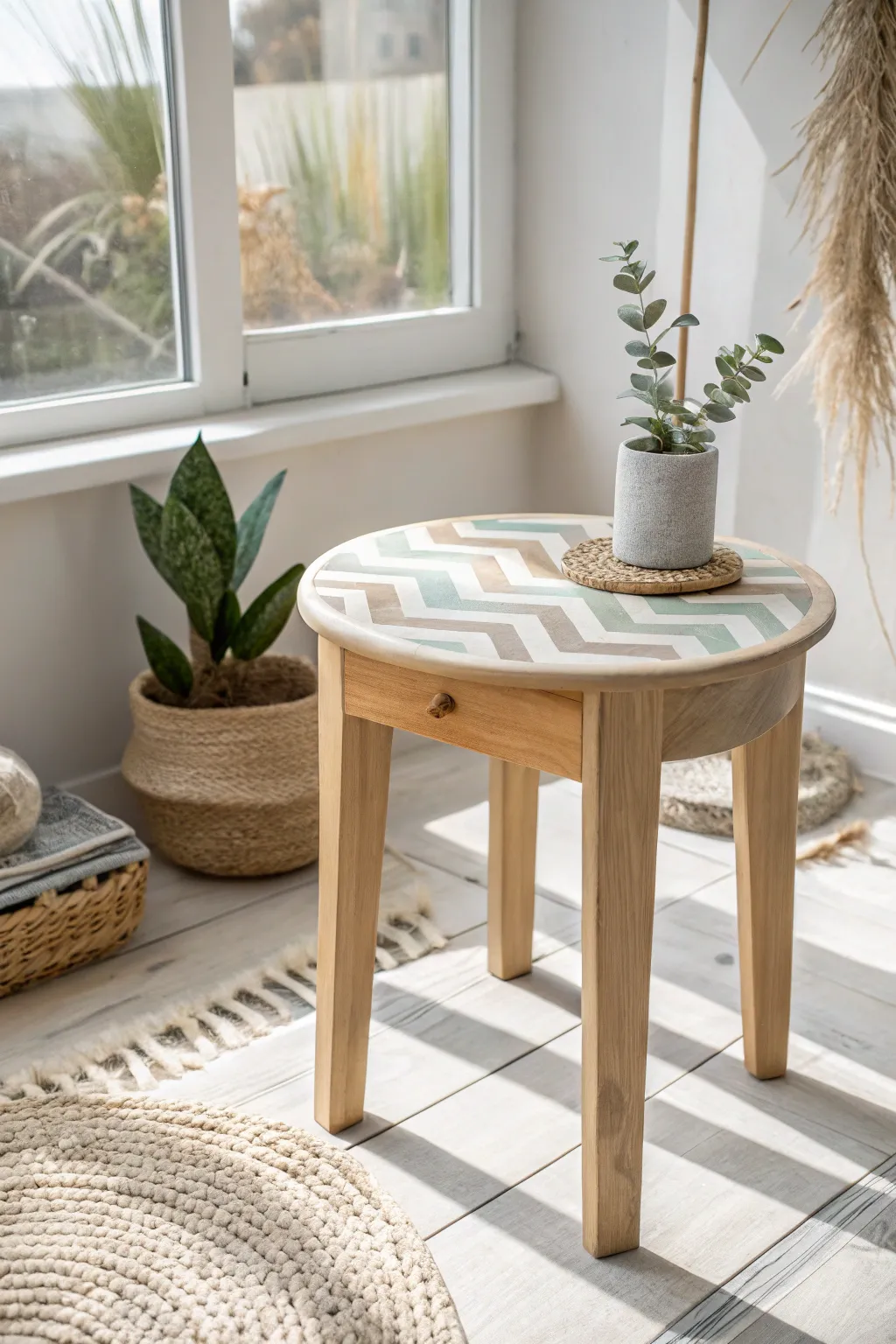 Elevate your space with a timeless chic chevron end table, where minimalism meets craftsmanship.