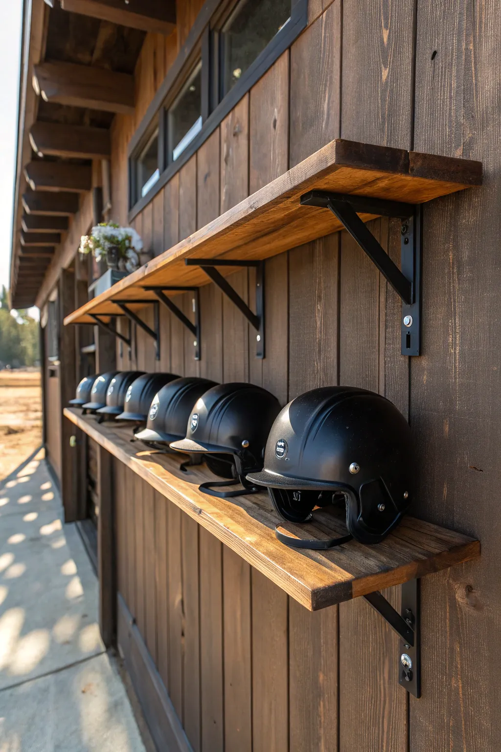 Elevate your tack room with this stunning DIY helmet shelf, where craftsmanship meets functionality.