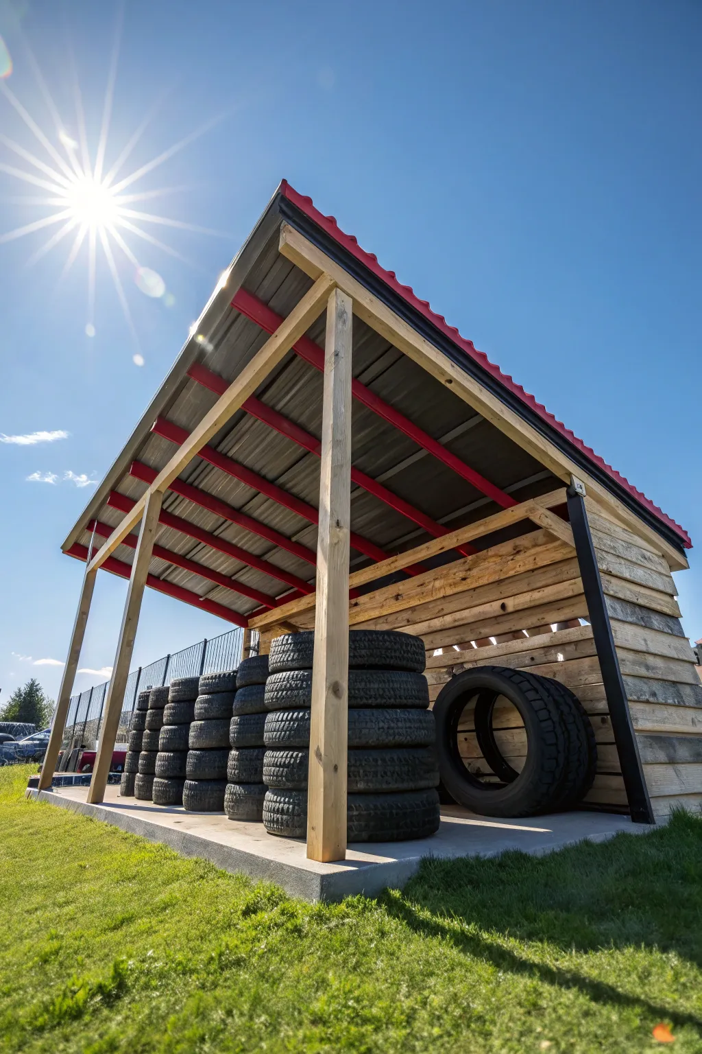 Craft your own outdoor tire shelter: the perfect blend of style and functionality.
