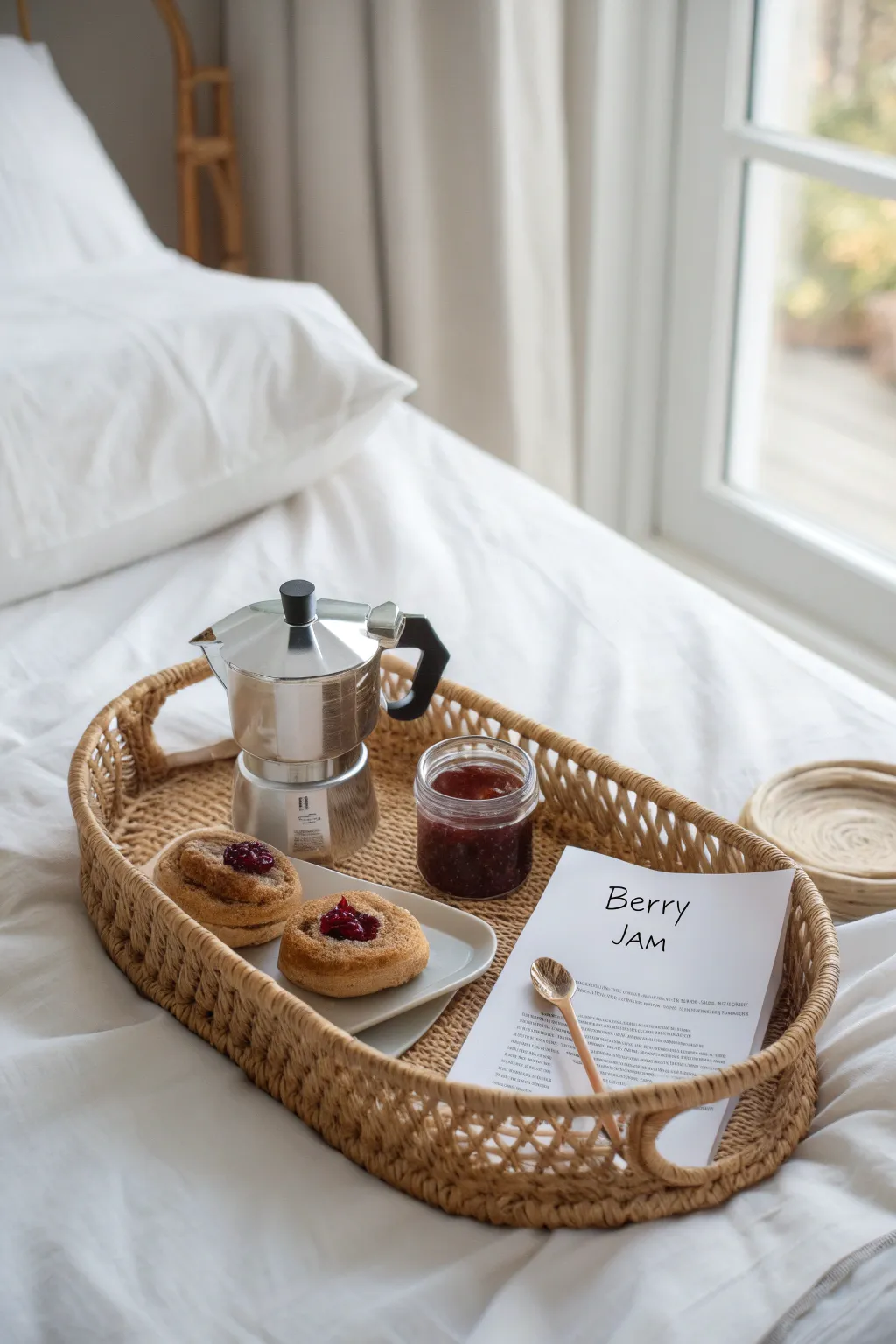 Start their mornings with love: A handcrafted breakfast-in-bed basket for a dreamy wedding gift.