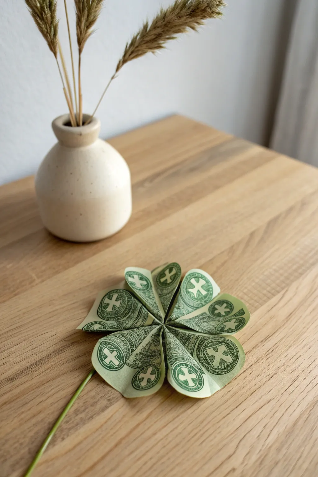Embrace good fortune with a handcrafted dollar bill clover, a touch of luck and elegance!