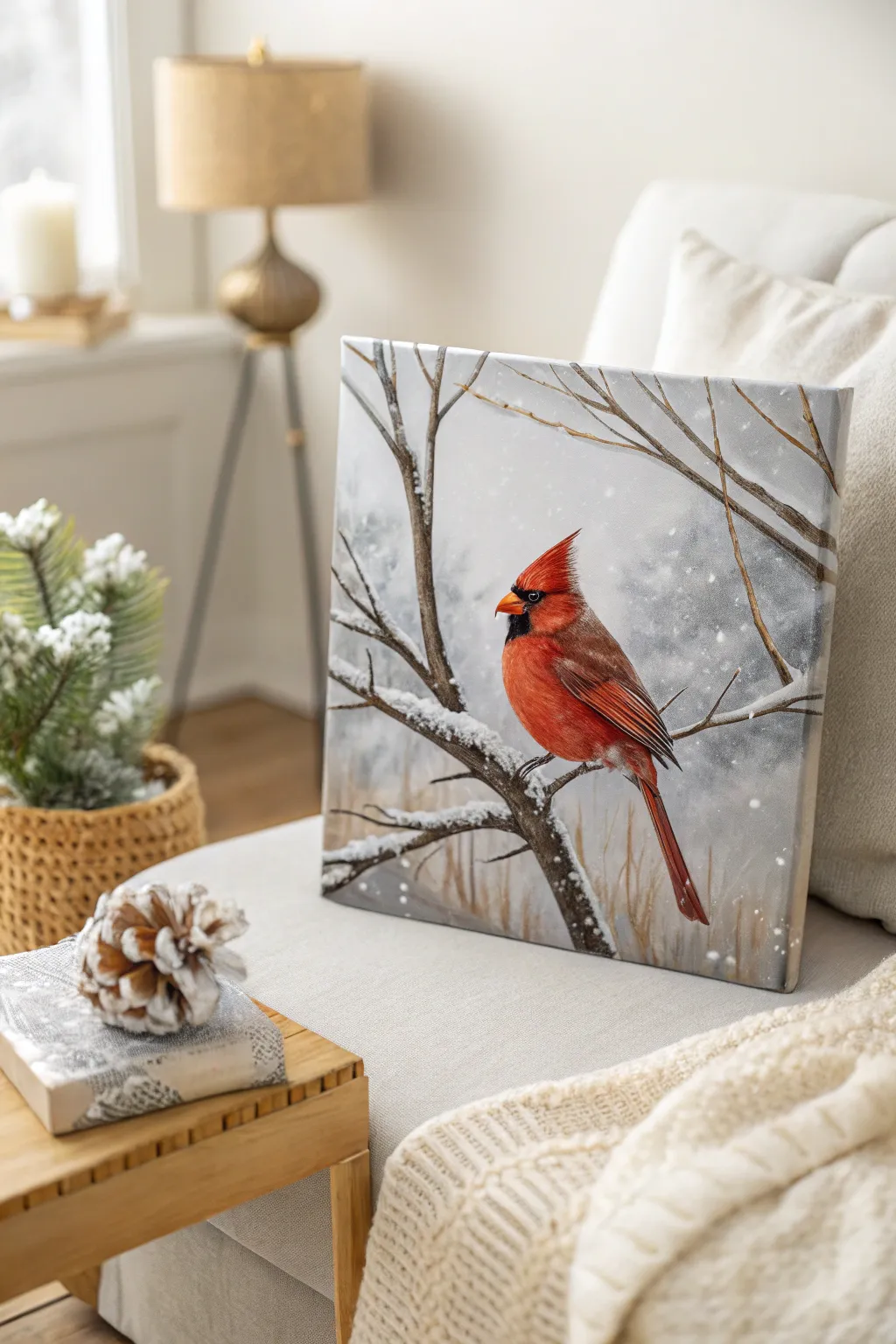 Capture the serene beauty of winter with this charming cardinal painting—perfect for your holiday paint and sip inspiration.
