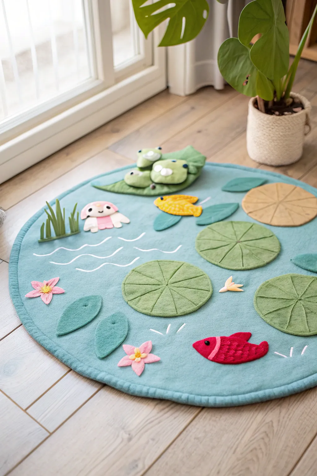 Dive into imaginative play with this charming felt pond mat, perfect for endless toddler adventures!