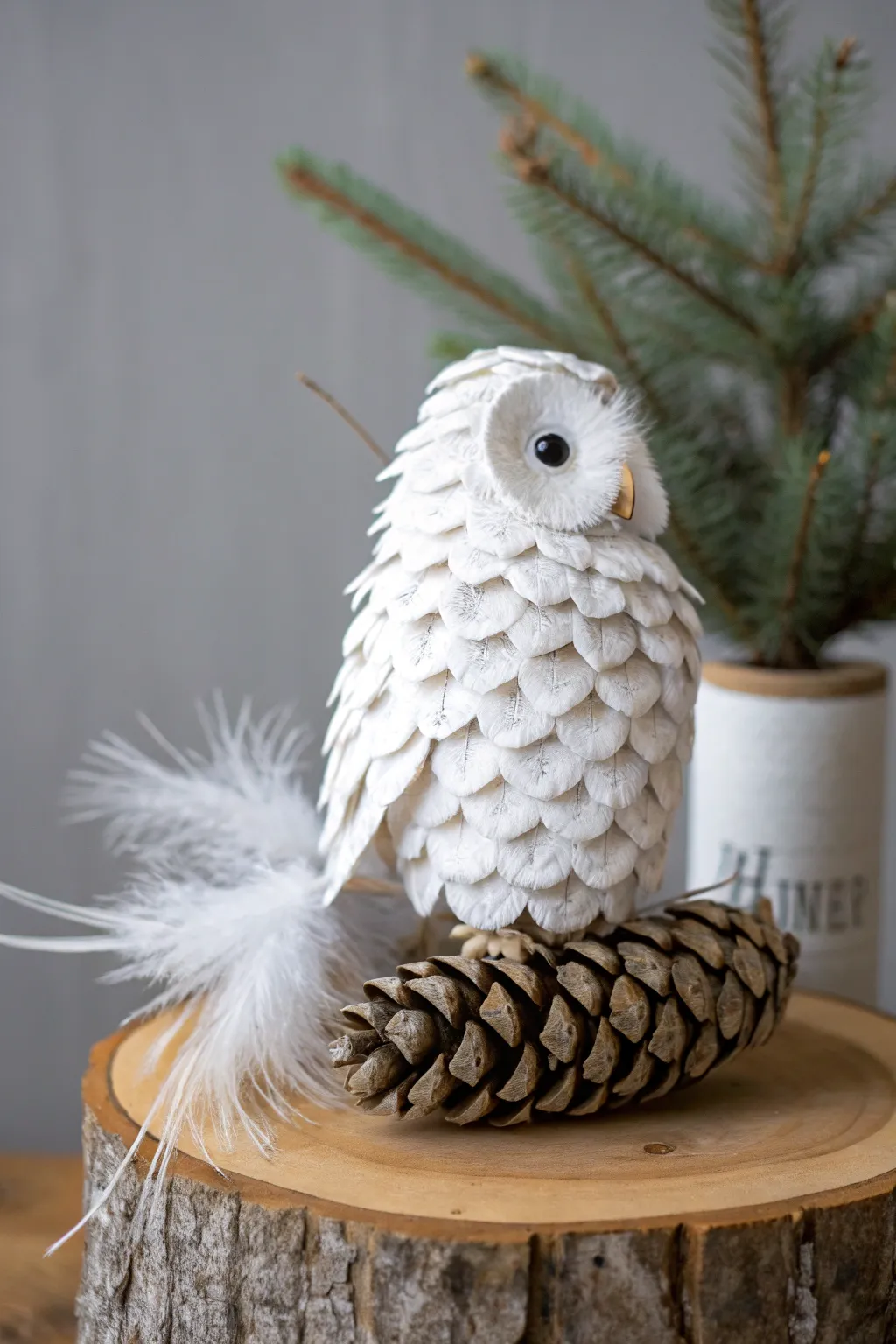 Embrace winter's charm with this handcrafted snowy owl pinecone, a perfect blend of nature and artistry.