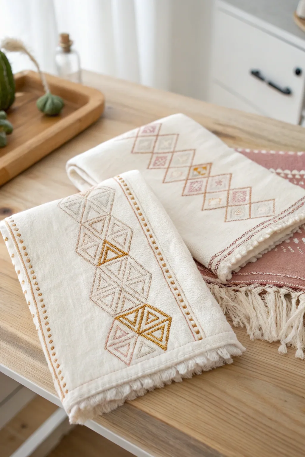 Elevate your nursery essentials with chic geometric embroidery for a modern touch.