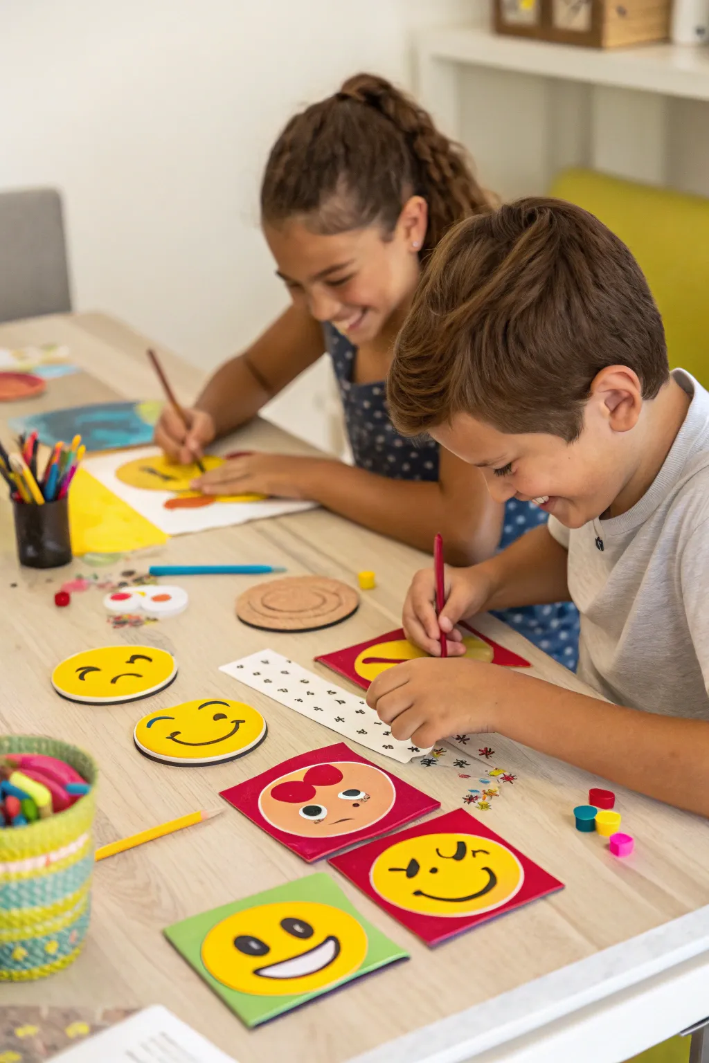 Crafting emoji coasters provides a creative and fun activity for kids.