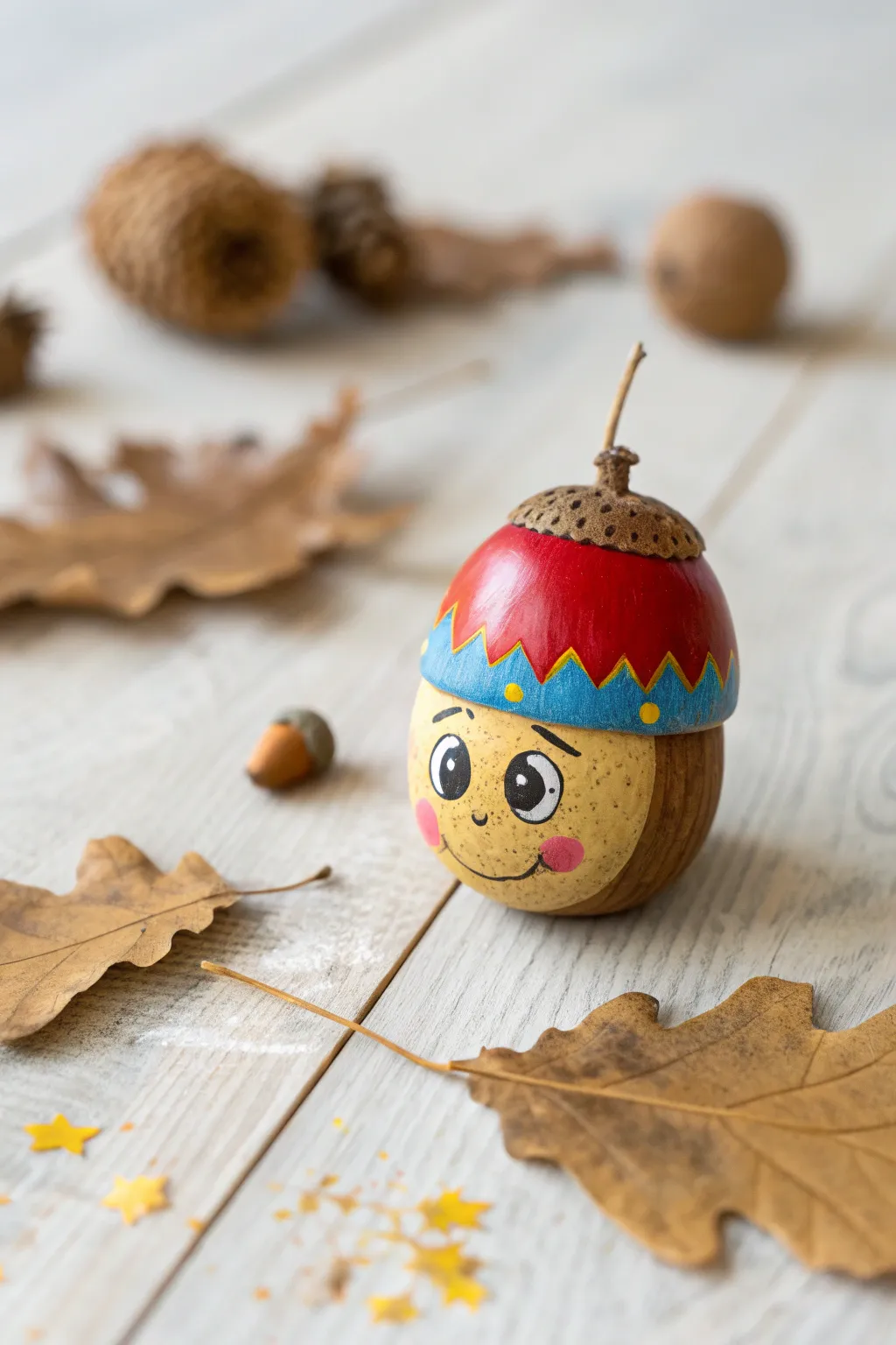 Embrace the whimsy of fall with these adorable painted acorn faces!
