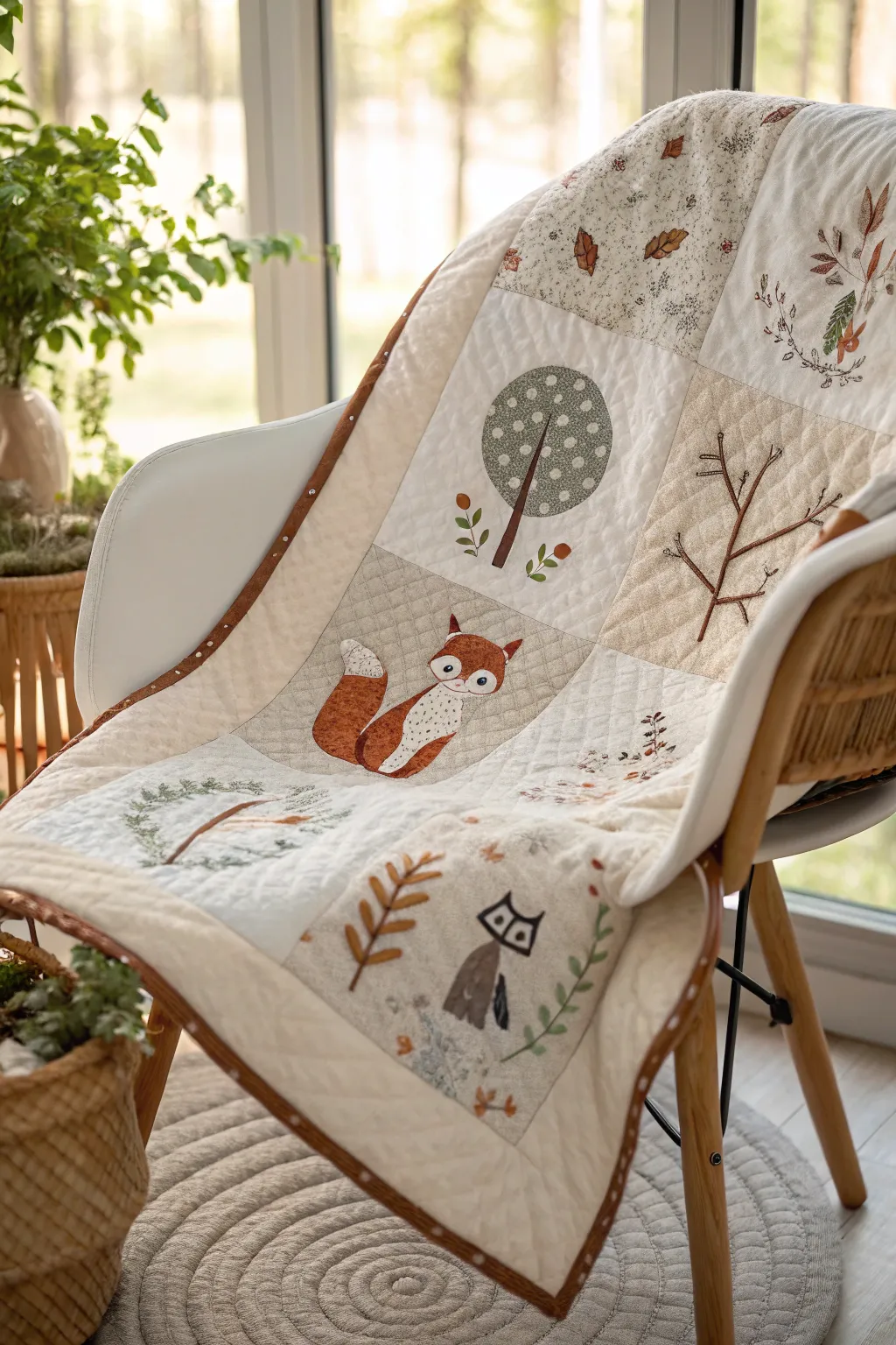 Embrace the magic of nature with charming woodland creatures nestled in your quilt designs.