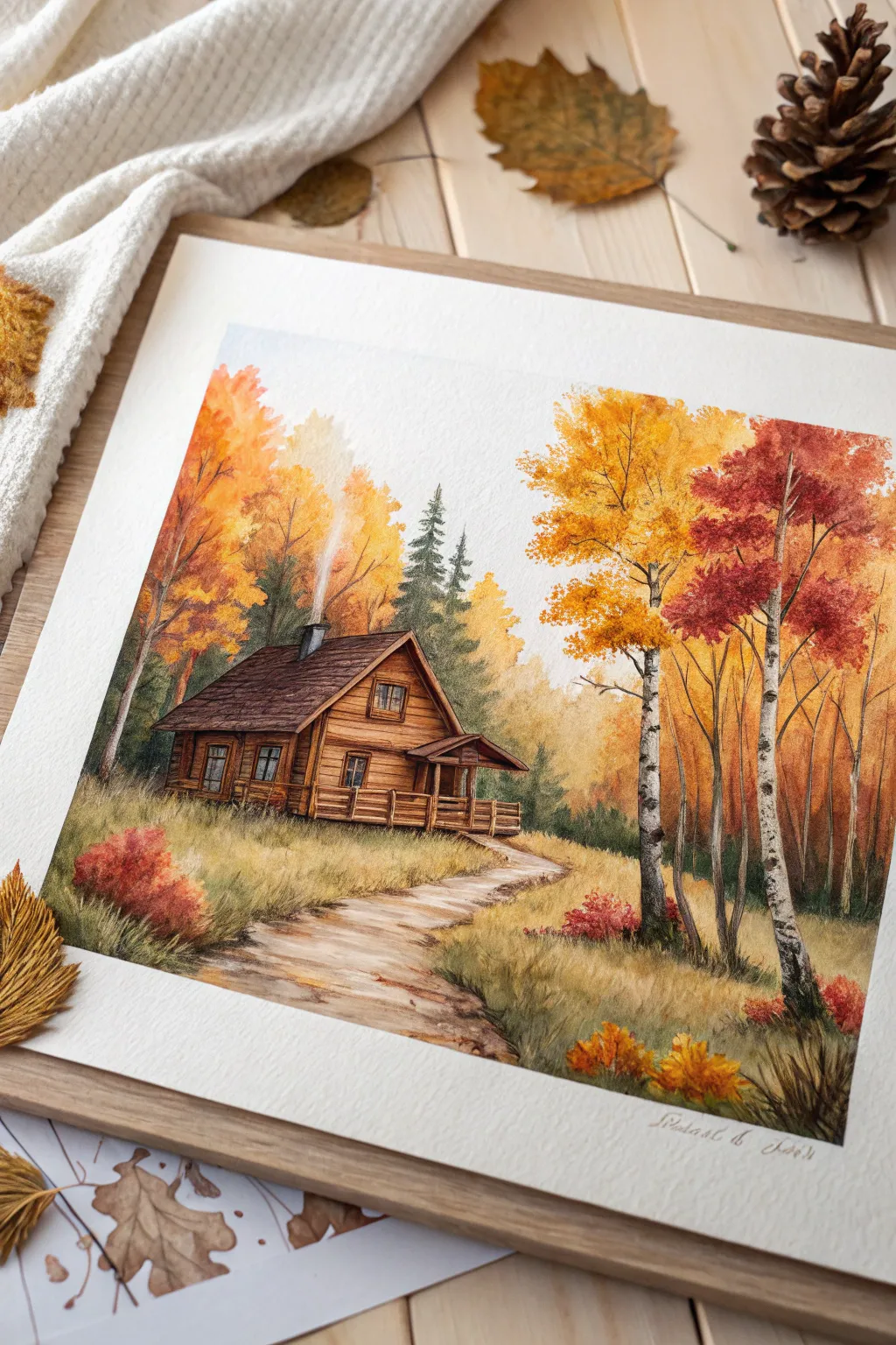 Step into serenity with this fall-inspired watercolor retreat.