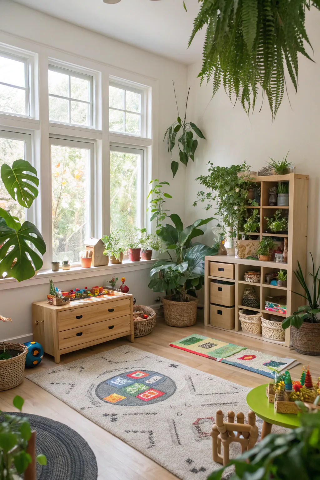 Live plants add a touch of nature and calm to the playroom.
