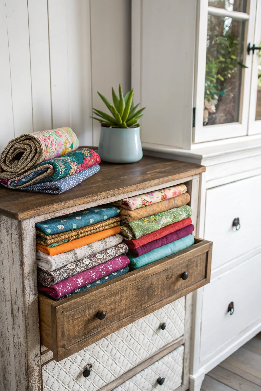 Transform your space with upcycled charm: A drawer turned fabric haven!