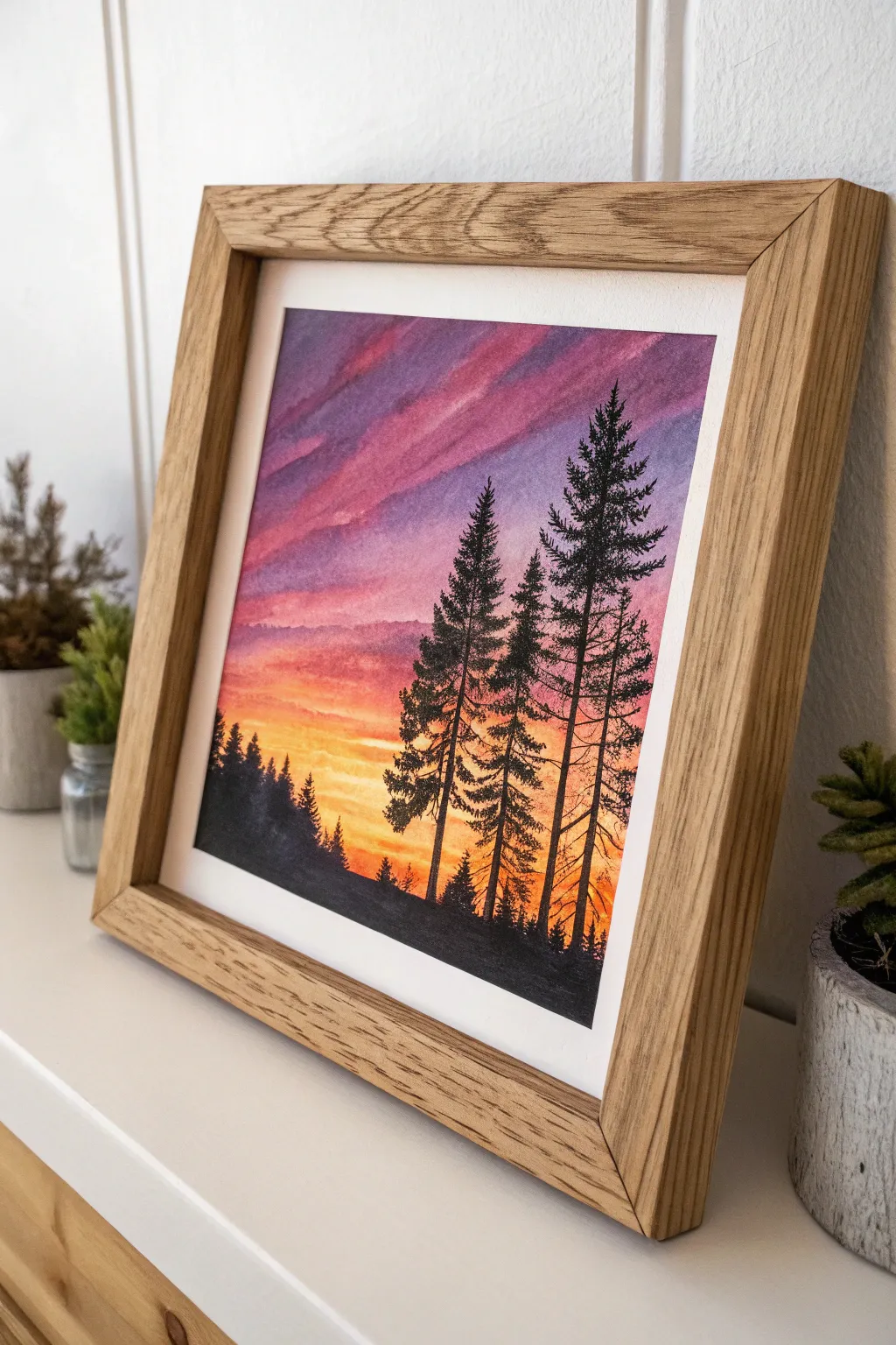 Embrace the tranquility of nature with this stunning sunset silhouette painting—where craftsmanship meets natural beauty.