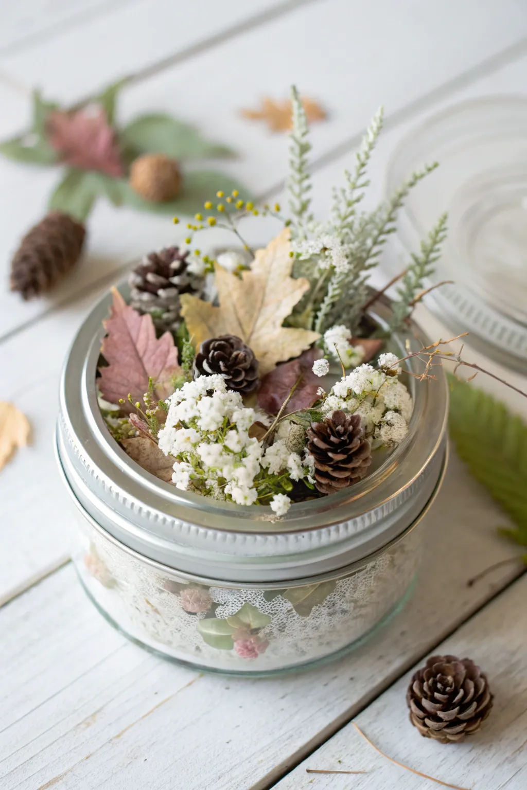 Embrace the beauty of each season with charmingly decorated mason jar lids.