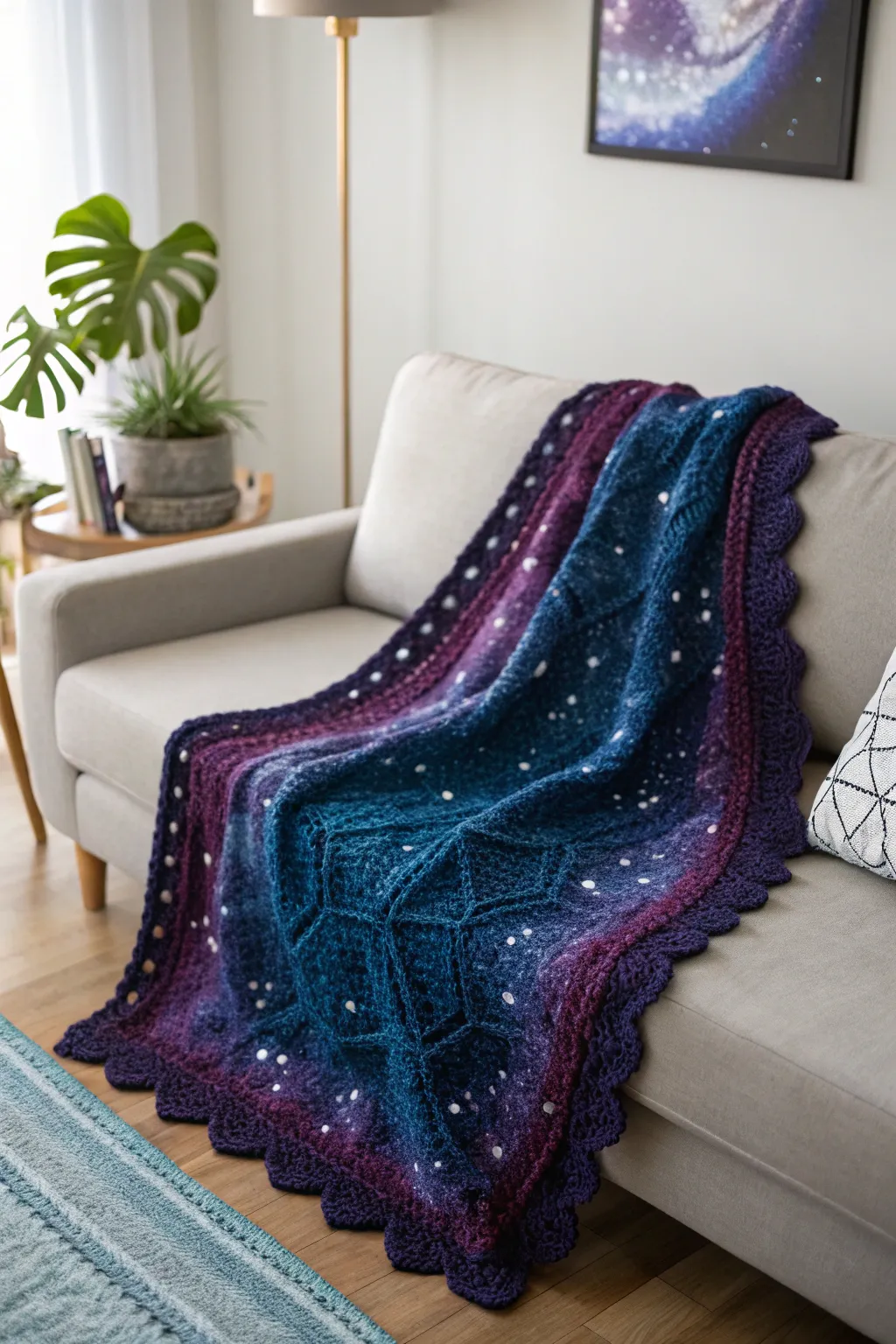 Cosmic Comfort: Wrap yourself in the universe with this galaxy-inspired crochet masterpiece.