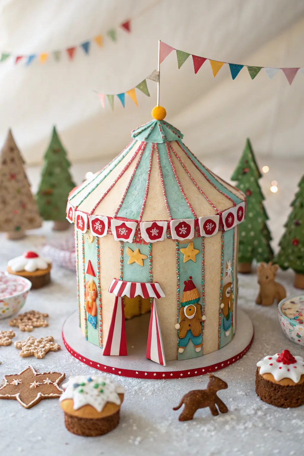 Step right up to the sweetest show on earth: a gingerbread circus tent full of whimsy and wonder!