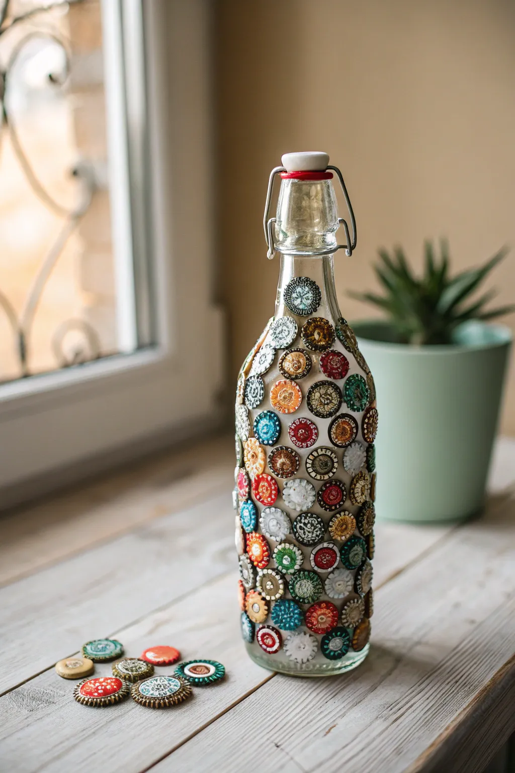 Transform simplicity into art with bottle cap mosaics—bring vibrant texture to your craft space!