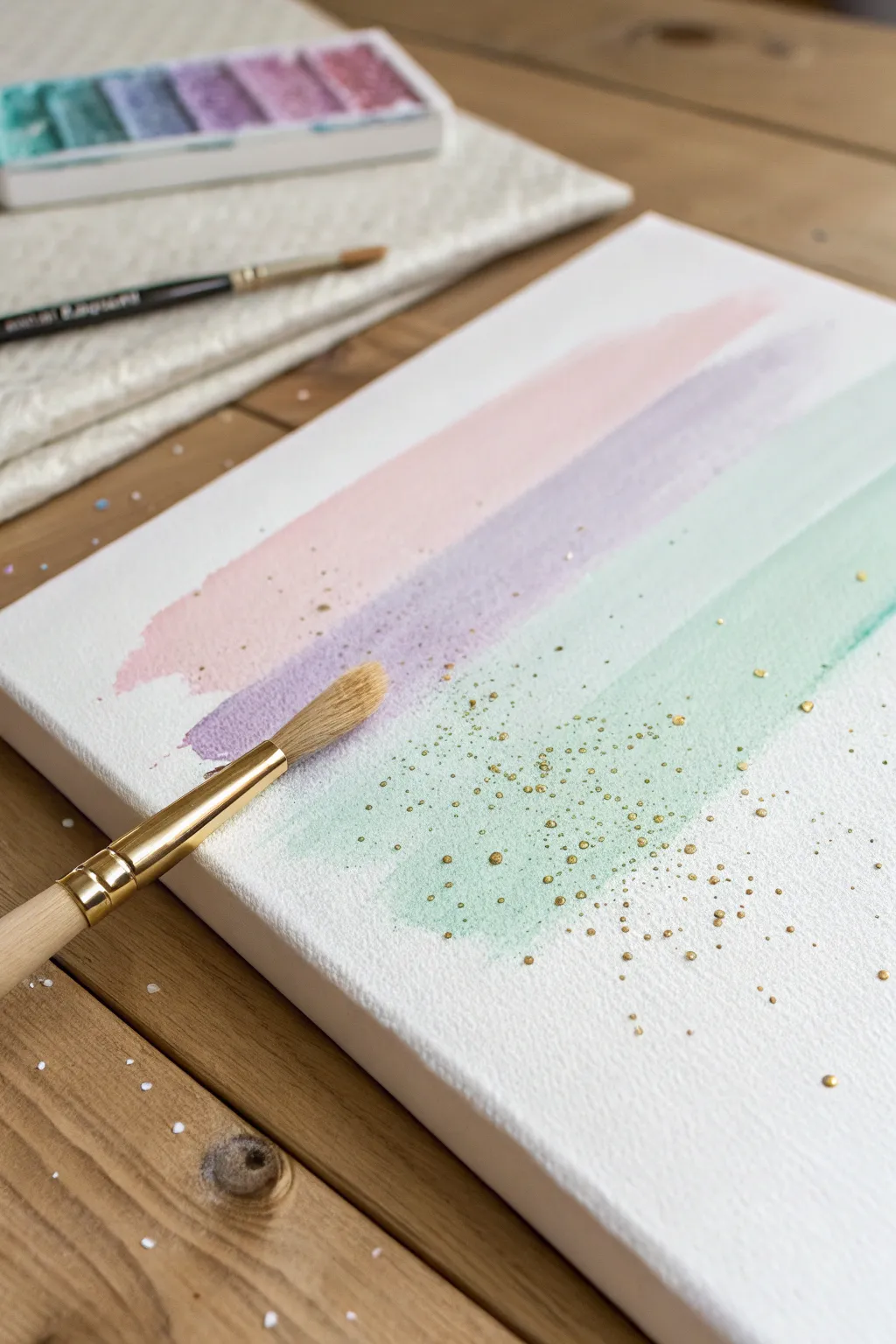 Add a touch of magic to your space with this enchanting glitter watercolor masterpiece.