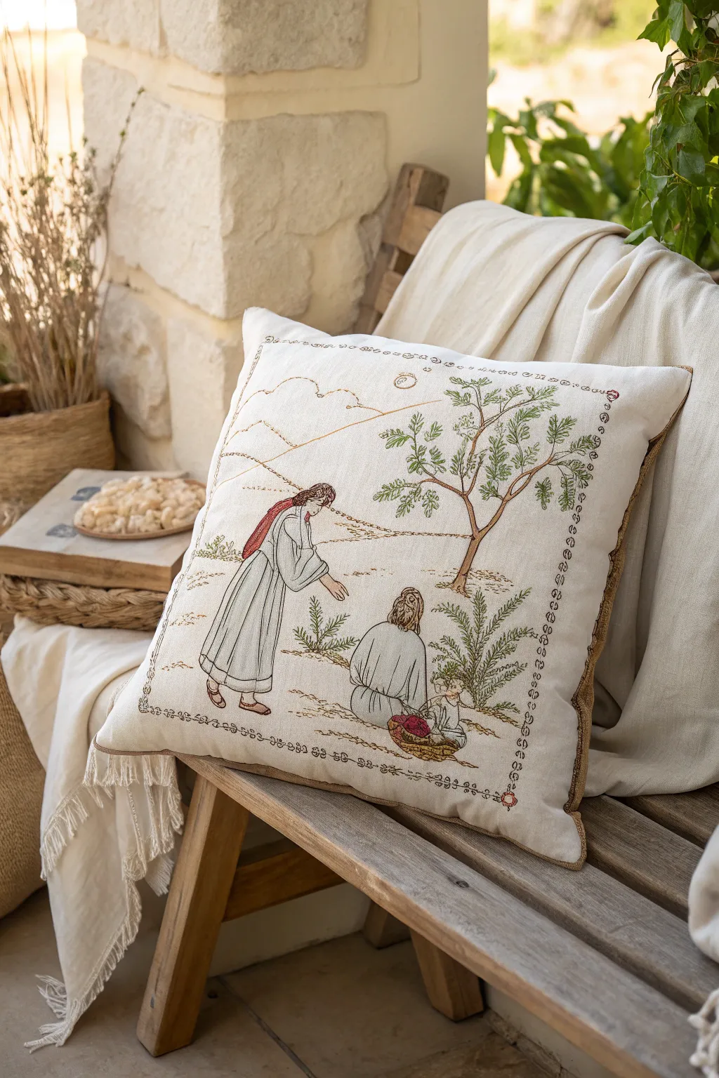 Embrace the art of storytelling with this handcrafted Prodigal Son pillow, where simplicity meets beauty.