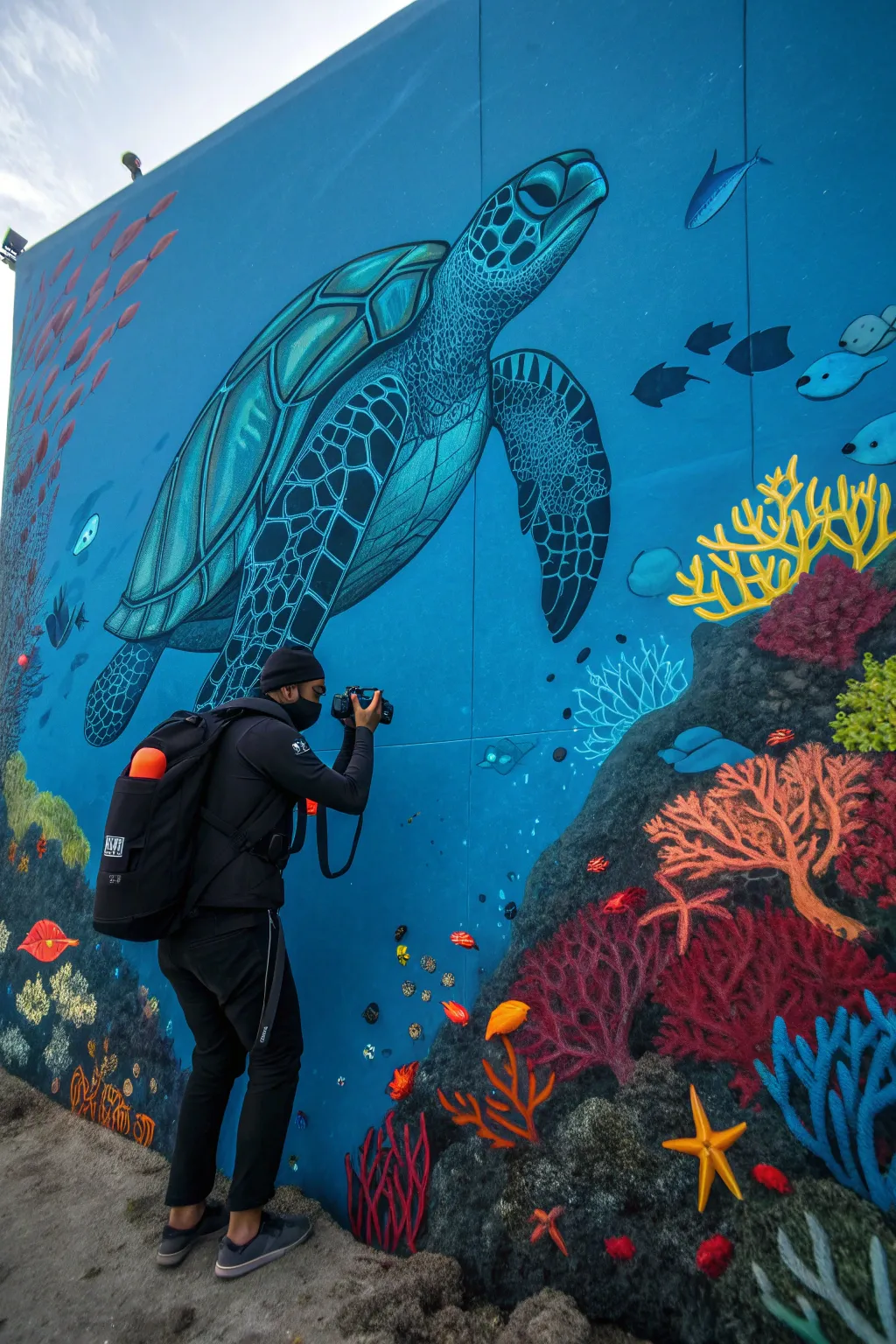 Transform your space into an oceanic sanctuary with bold and vibrant underwater stencil art.