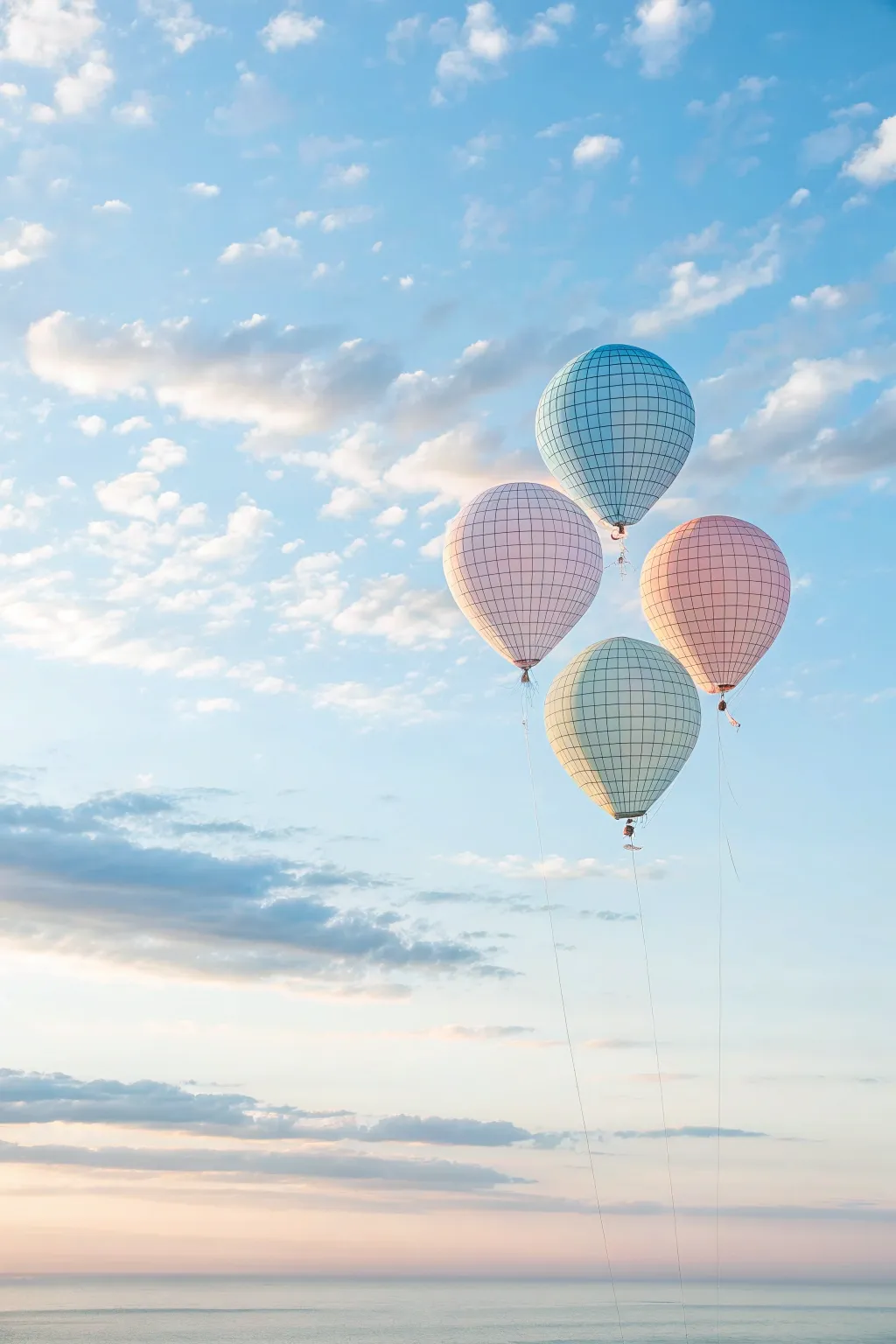 Whimsical pixelated balloons lift spirits with minimalist charm.