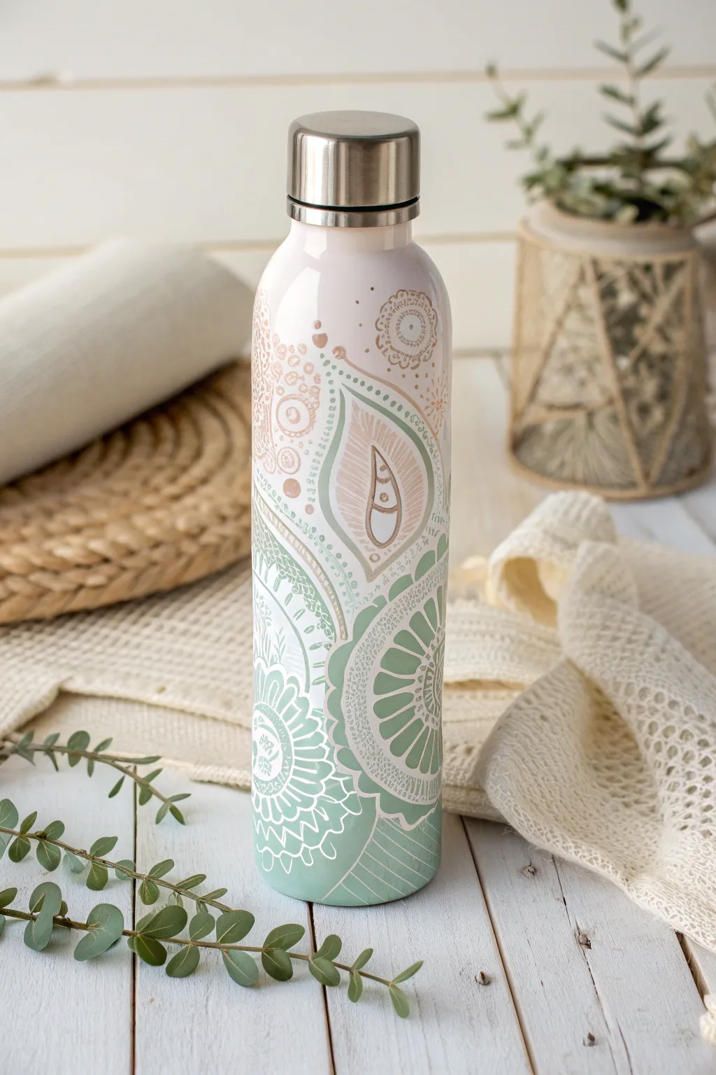 Stay hydrated in style with beautifully hand-painted water bottles that blend Scandinavian minimalism and Boho charm.