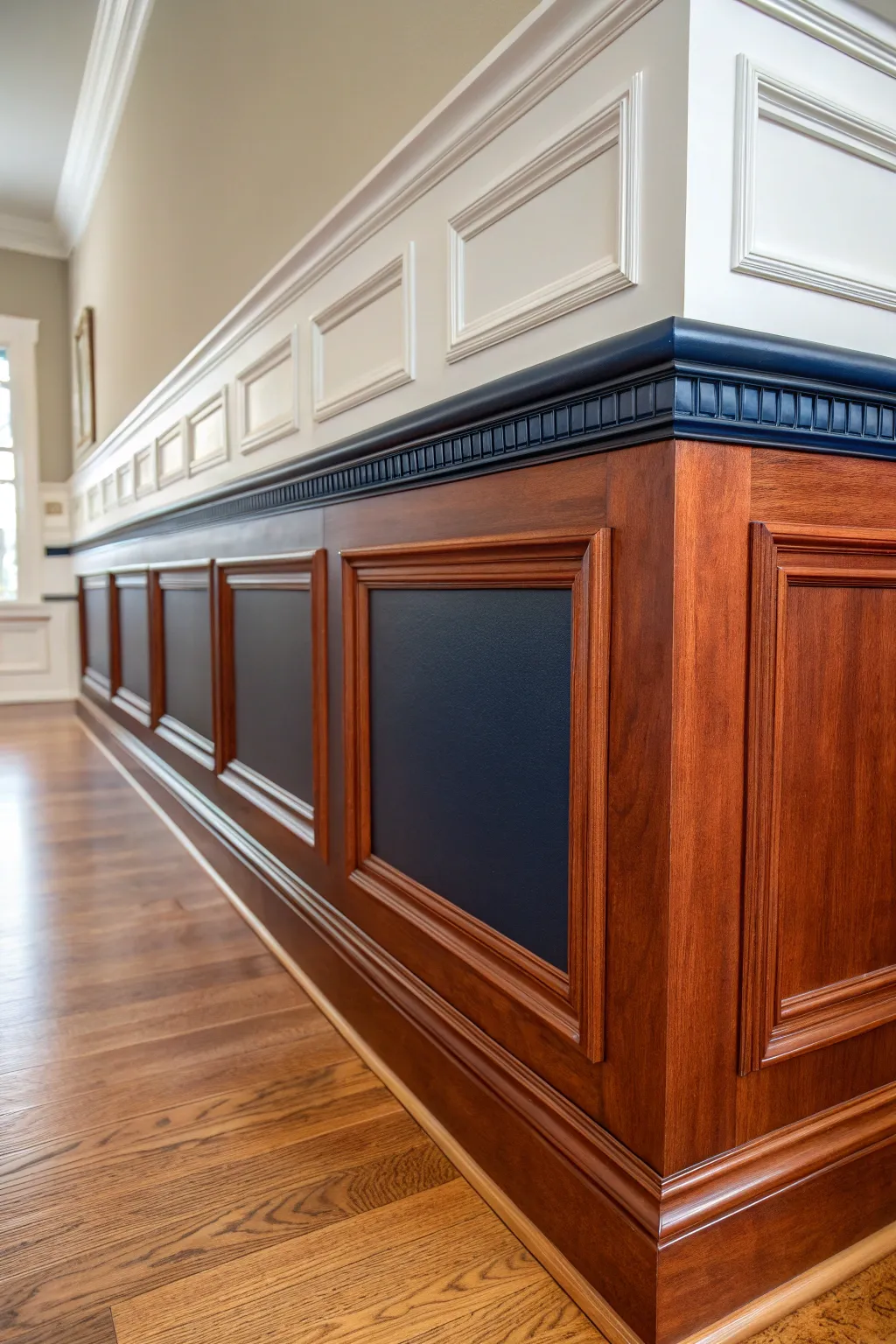 Elevate your space with a sophisticated two-tone wall trim.