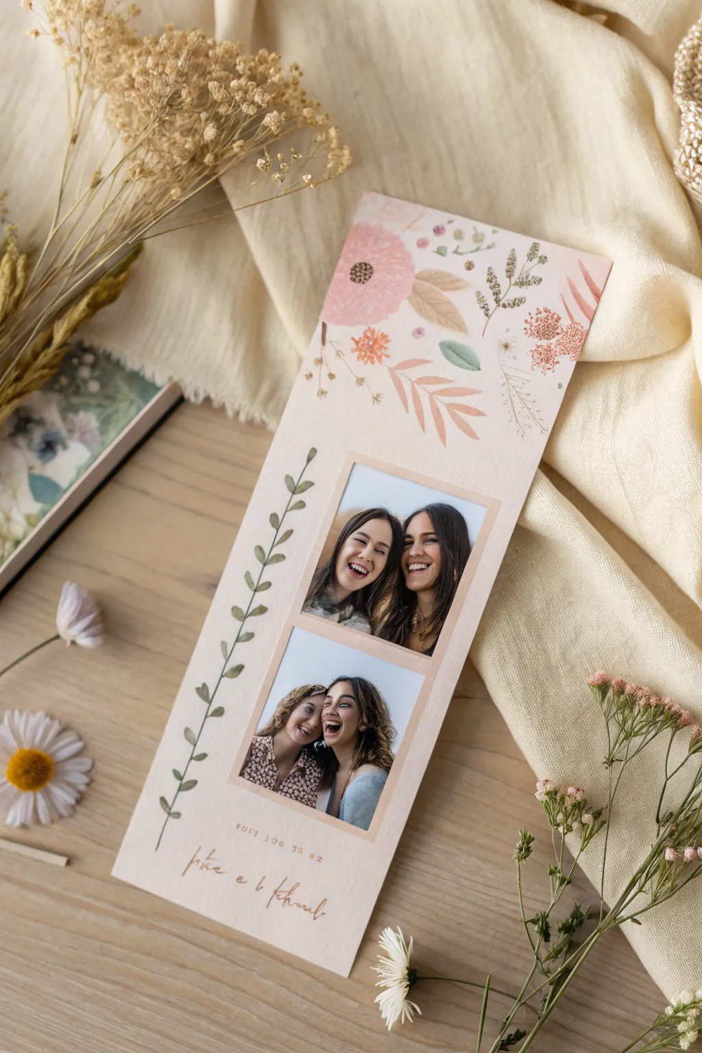 Capture memories and smiles with a heartfelt handmade card, featuring your favorite photo booth moments.