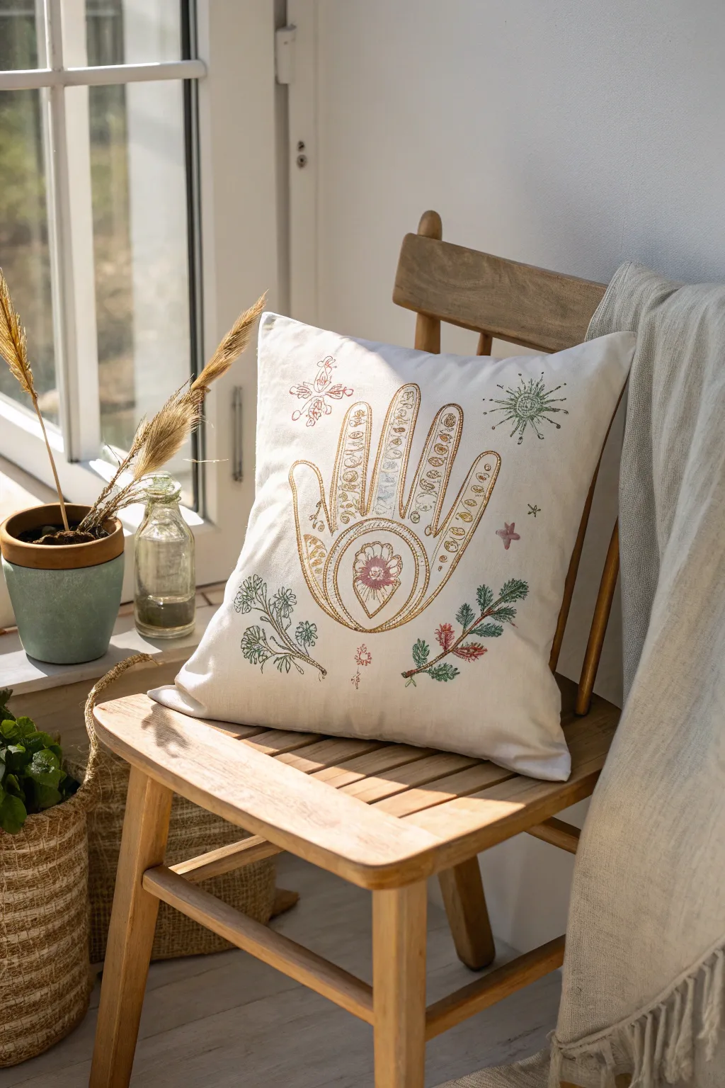 Embrace simplicity and cherish memories with a handprint pillow, blending Scandinavian minimalism with Boho warmth.