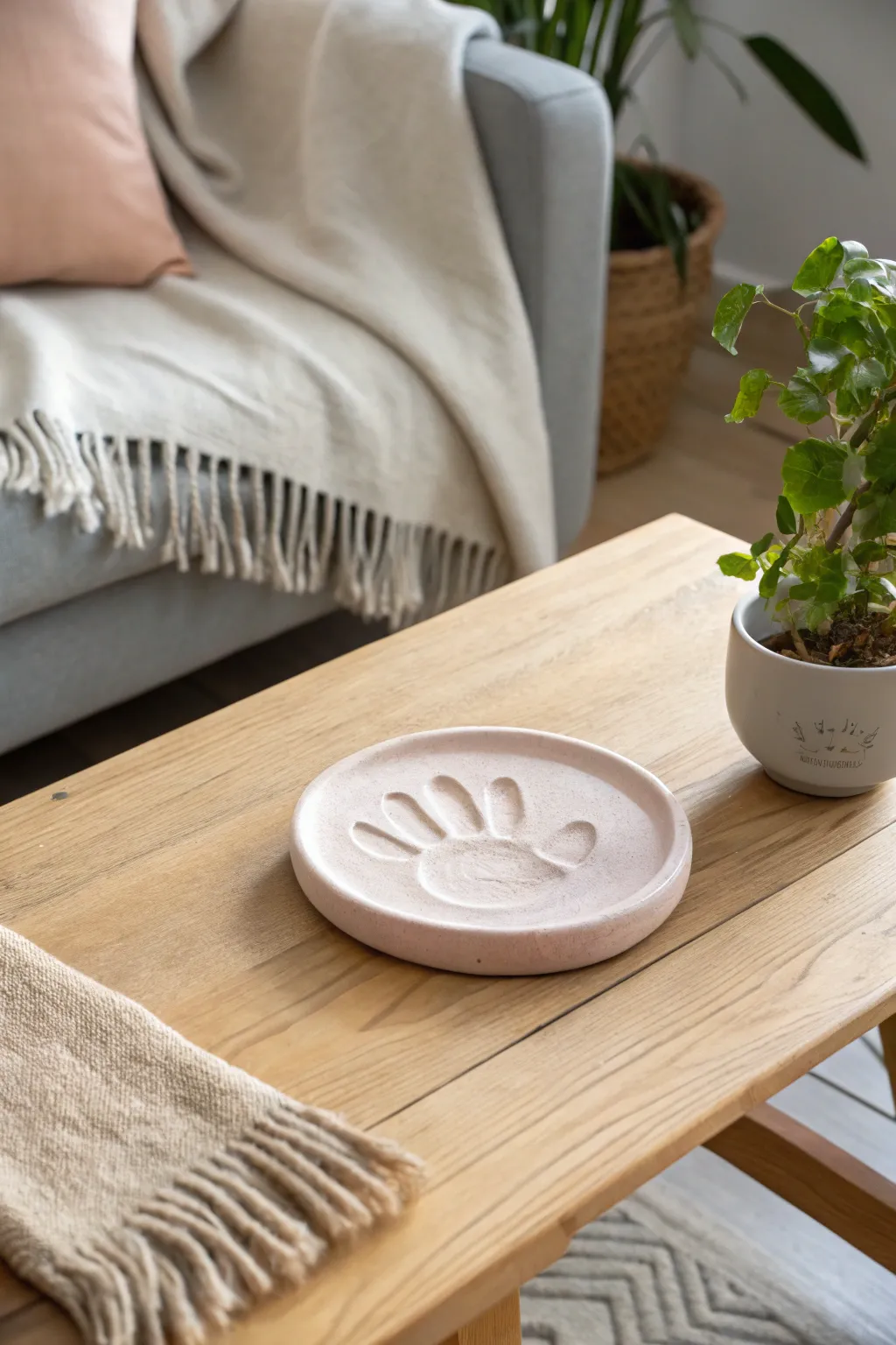 Capture the warmth of tiny hands with these charming handmade coasters. Perfect for a cozy, minimalist touch to your table.