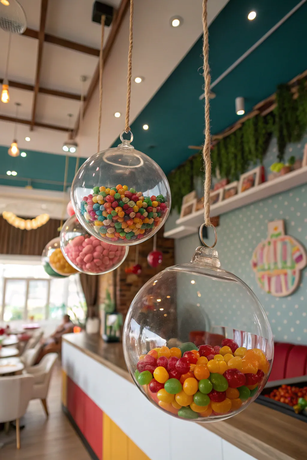 Sweet treats in decorative glass globes.