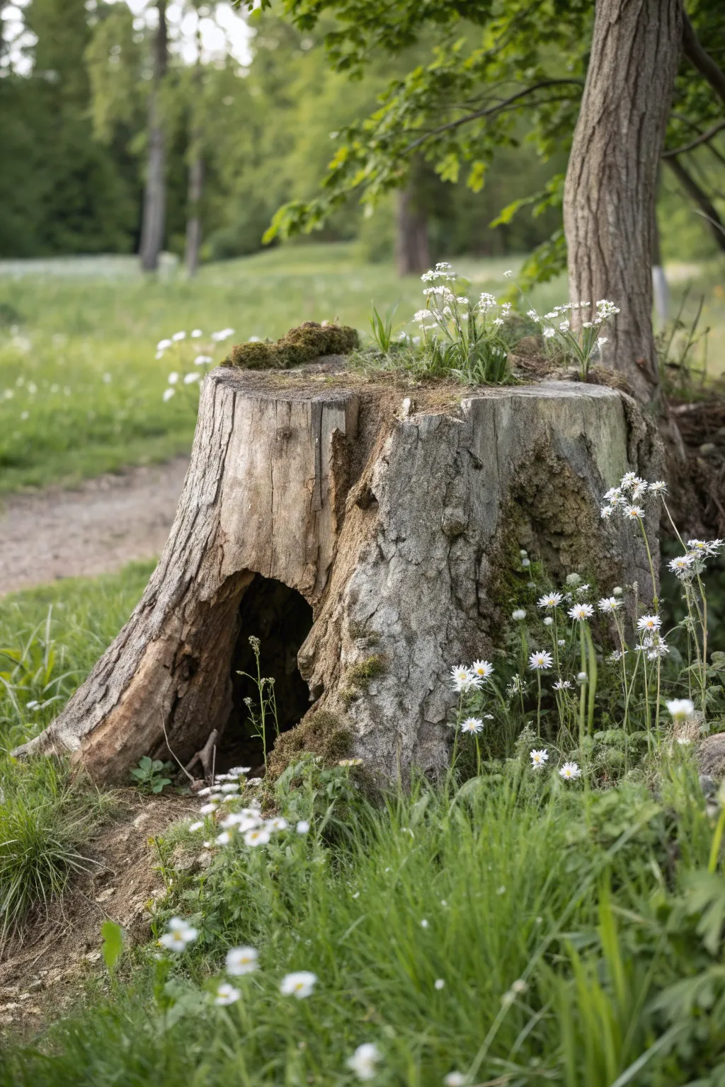Unlock Nature's Secret: Elegantly Hide Your Key in a Rustic Tree Stump.