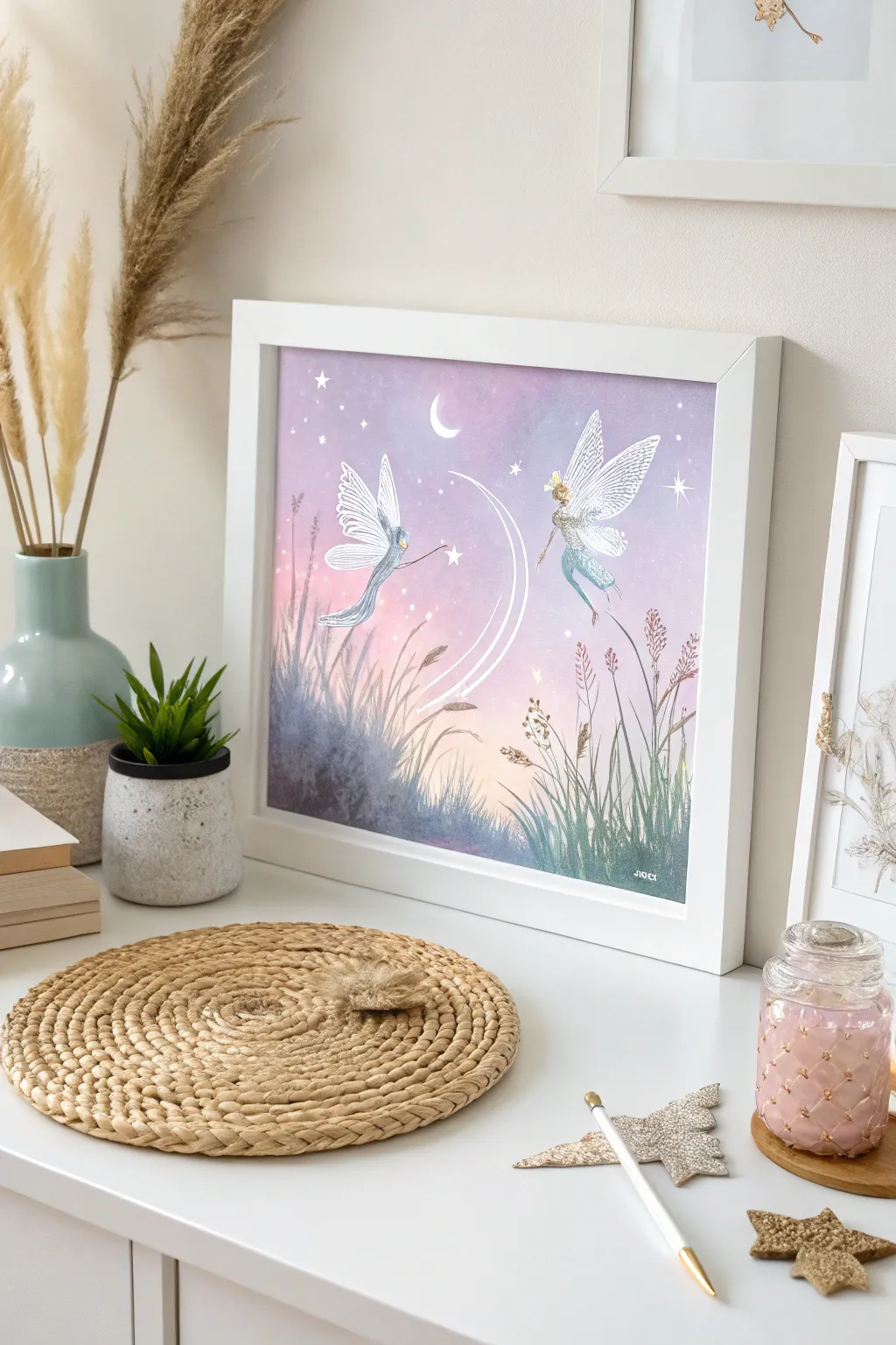 Step into a dreamy fairy realm, where highlighter hues bring magic to minimalist art.