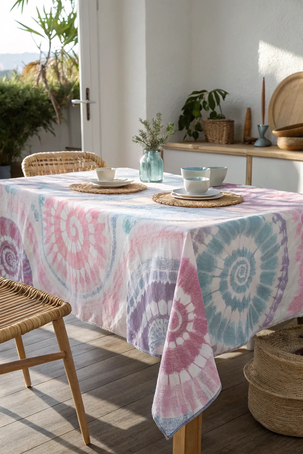 Elevate your dining space with a touch of artistic charm – embrace the beauty of tie-dye.