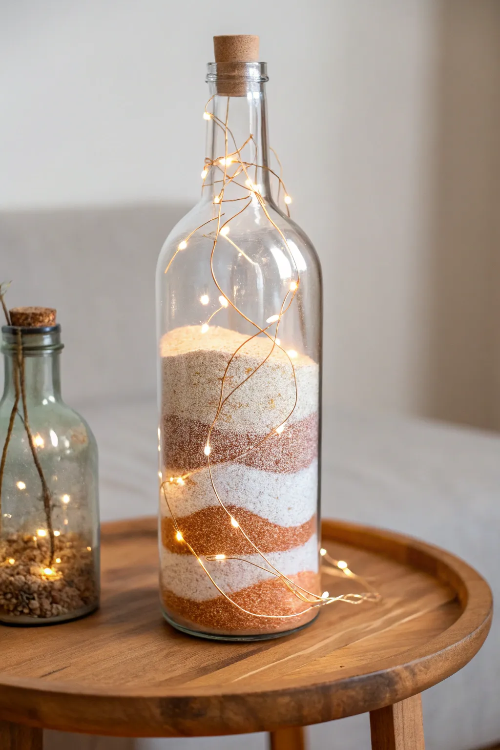 Illuminate your space with a touch of boho elegance: Layered Sand and Light Bottle.