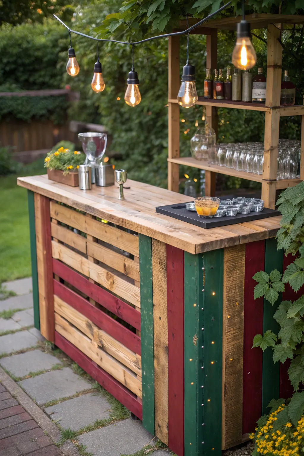 Transform your garden into the ultimate summer retreat with a bespoke pallet bar centerpiece!