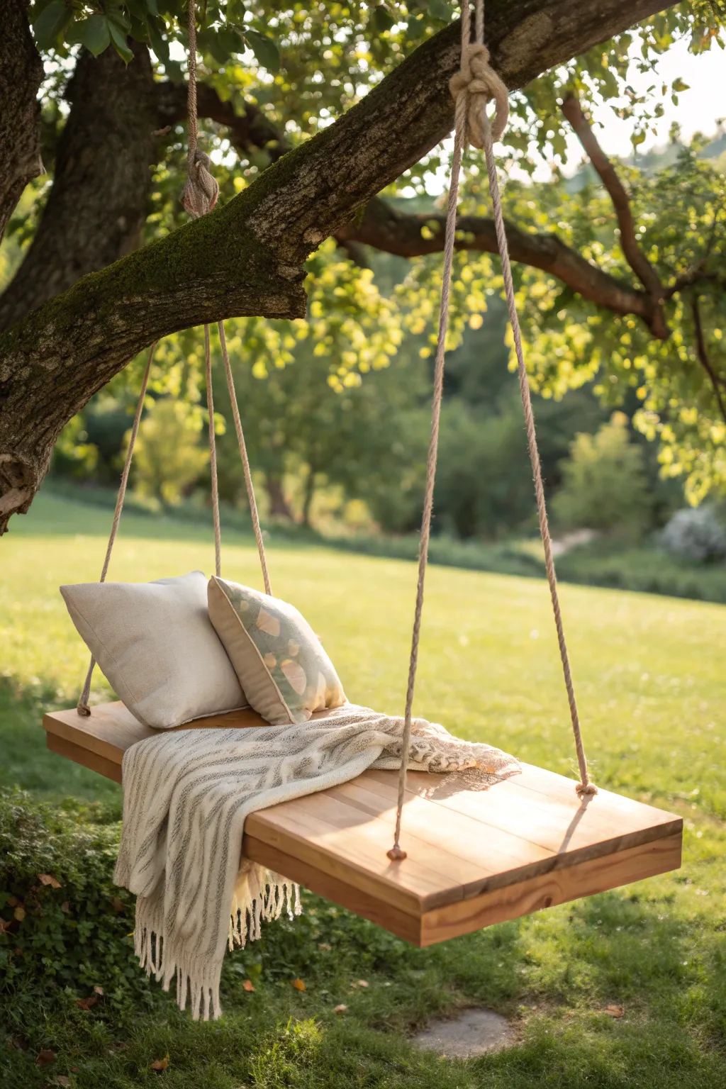 Embrace the outdoors with a beautifully crafted platform swing, where simplicity meets natural elegance.