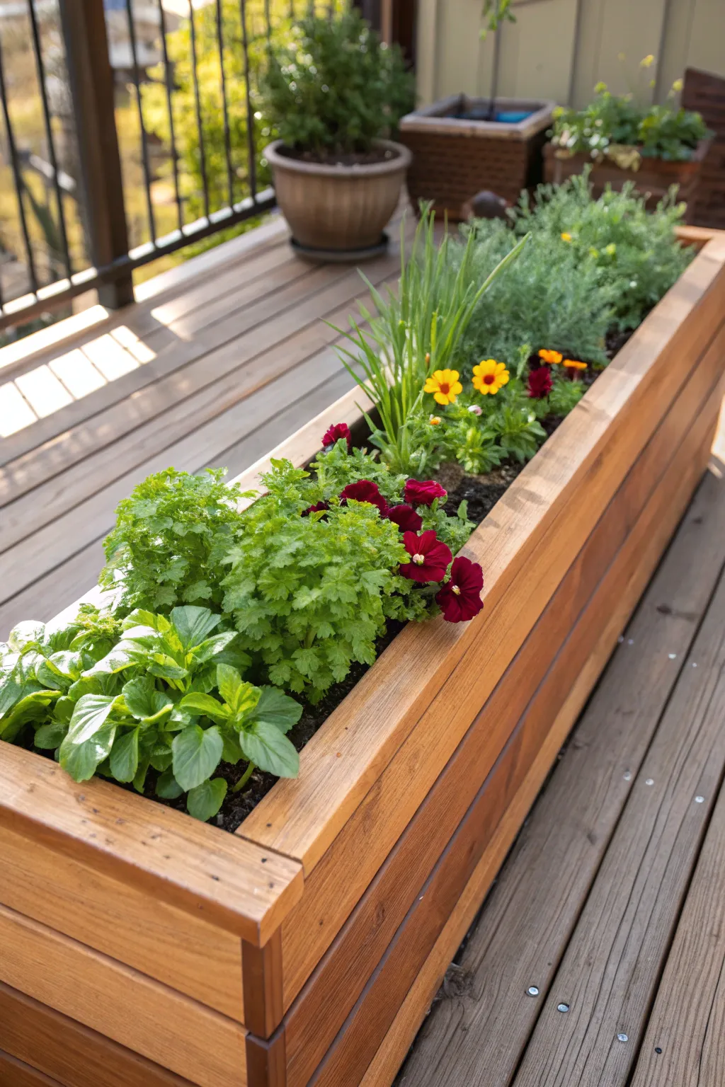 Elevate your deck with built-in planters: A fusion of nature and craftsmanship.